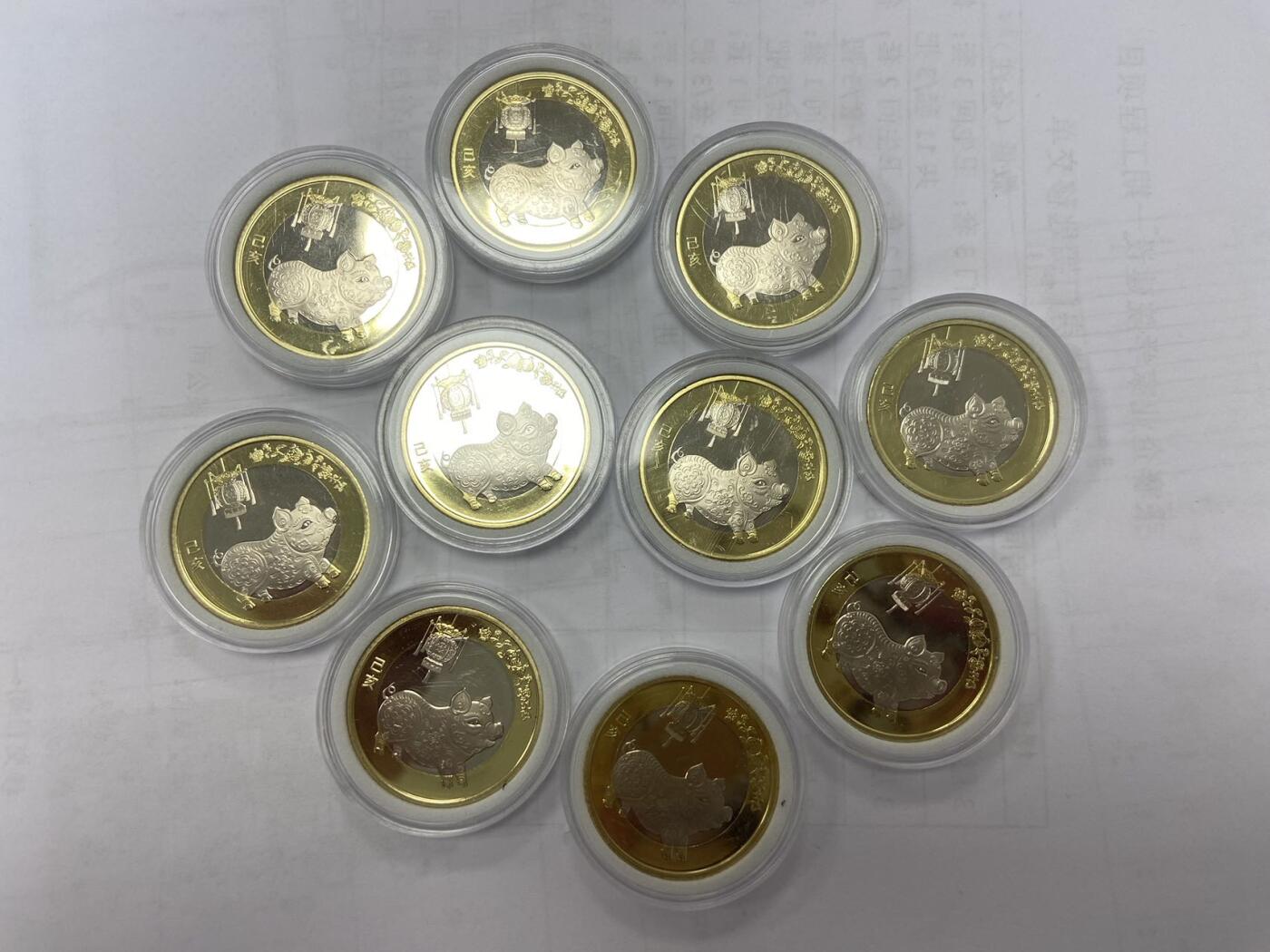 【炜奕收藏】旧币纪念币专场，0佣金，第六期 卷拆二轮猪年纪念币10枚