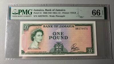 【Blue Auction】✨世界纸币精拍第488期【精】 -  牙买加 1960年1镑 PMG66EPQ 农作场景 女王纸币 精美  
