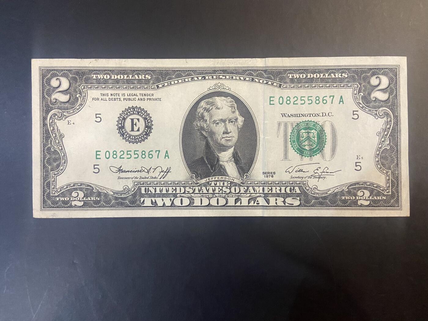 【炜奕收藏】旧币纪念币专场，0佣金，第六期 美国流通好品1976年建国200年2美元纪念钞一张