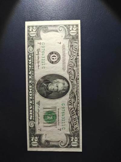 Unc 美国纸币 1950年D版 20元纸币 豹子号 111 边缘轻微油墨 - Unc 美国纸币 1950年D版 20元纸币 豹子号 111 边缘轻微油墨