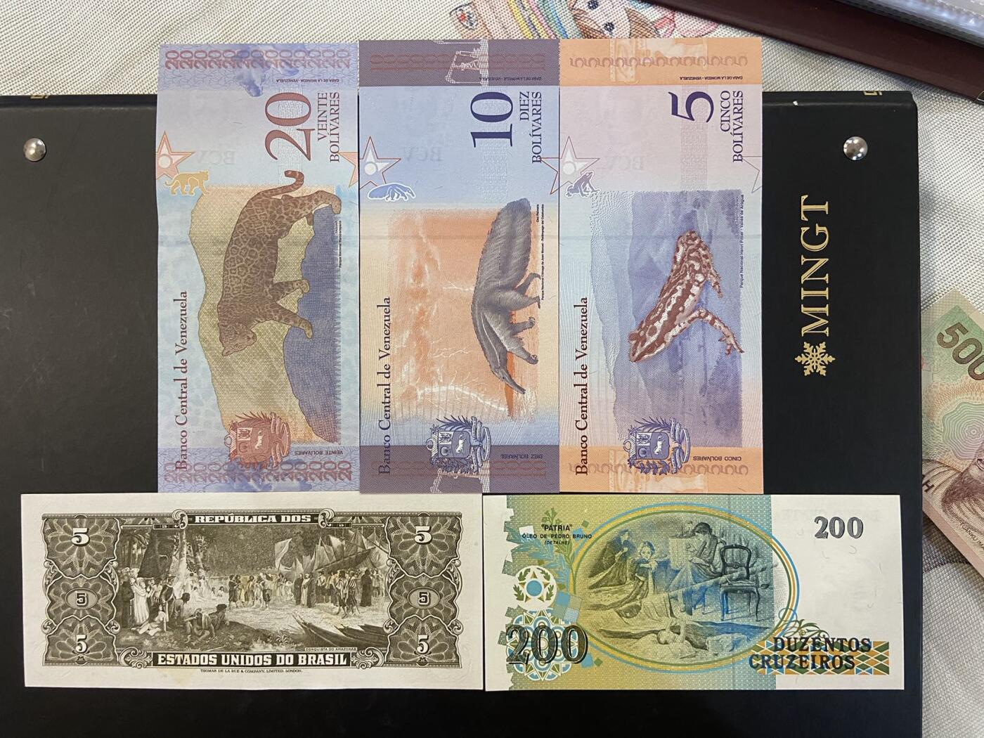 【炜奕收藏】旧币纪念币专场，0佣金，第六期 美洲UNC品相纸币5张