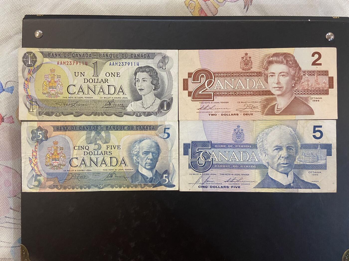 【炜奕收藏】旧币纪念币专场，0佣金，第六期 加拿大流通品相纸币4张