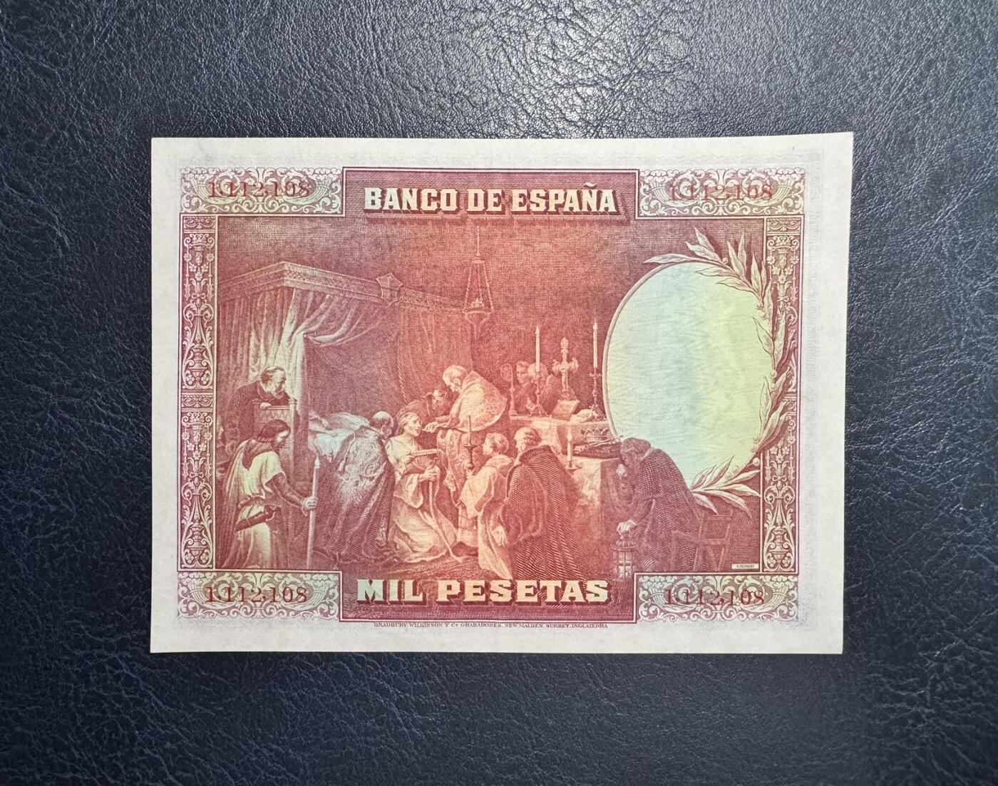 收藏联盟Quantum Auction 第351期拍卖  西班牙1928年1000比塞塔 品相AU  豹子号头 朦胧号 原票 圣费尔南多