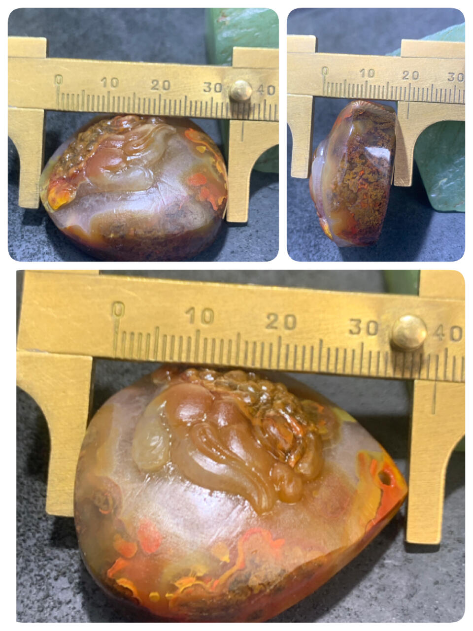 精美亚光冰飘冻料草花纹战国红玛瑙手工俏色巧雕金蟾吊坠（把件）一个