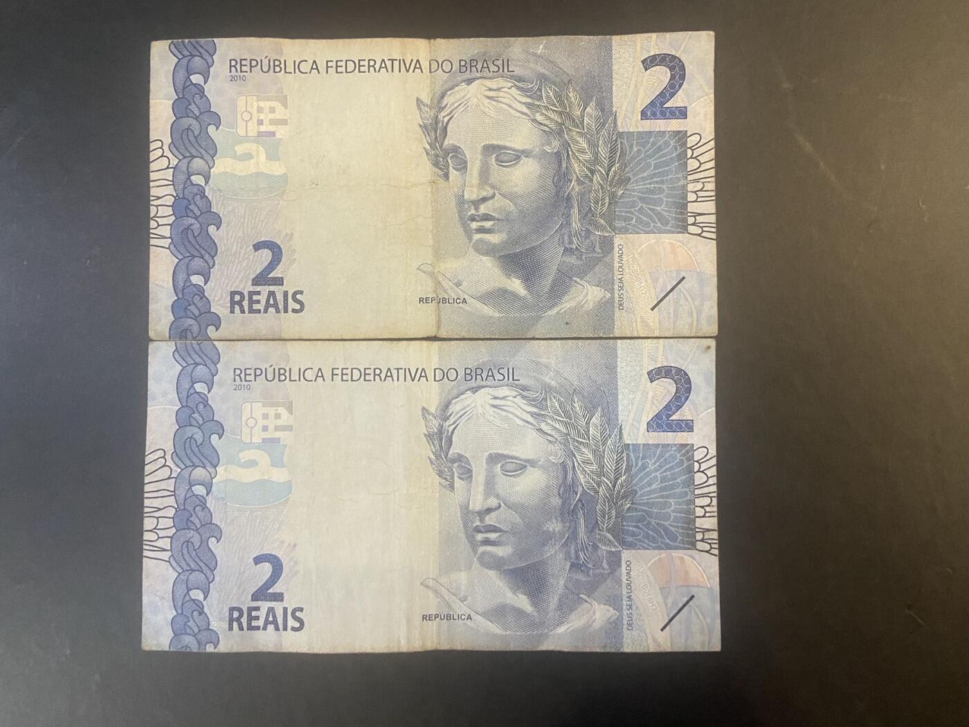 【炜奕收藏】旧币纪念币专场，0佣金，第六期 两张巴西流通品相2里亚尔