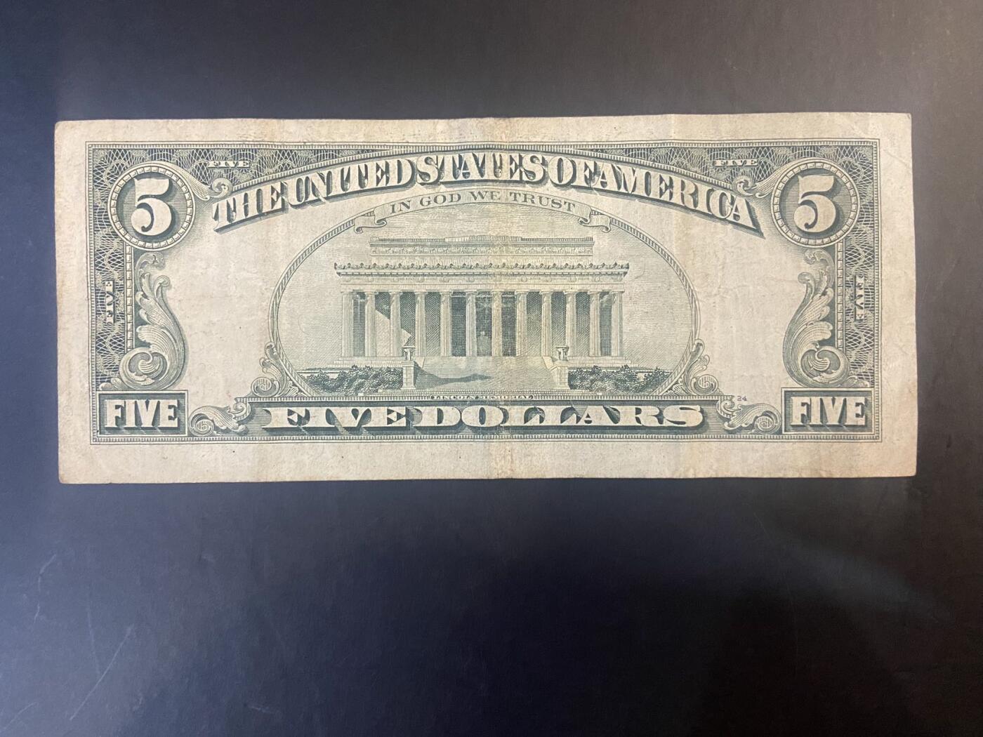 【炜奕收藏】旧币纪念币专场，0佣金，第六期 1张美国流通品相小头5美元