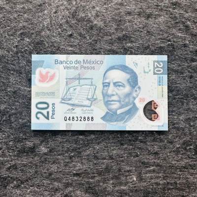 142nd ￥￥美洲钞 - 墨西哥2008年20比索塑料钞，豹子号888，Q4832888