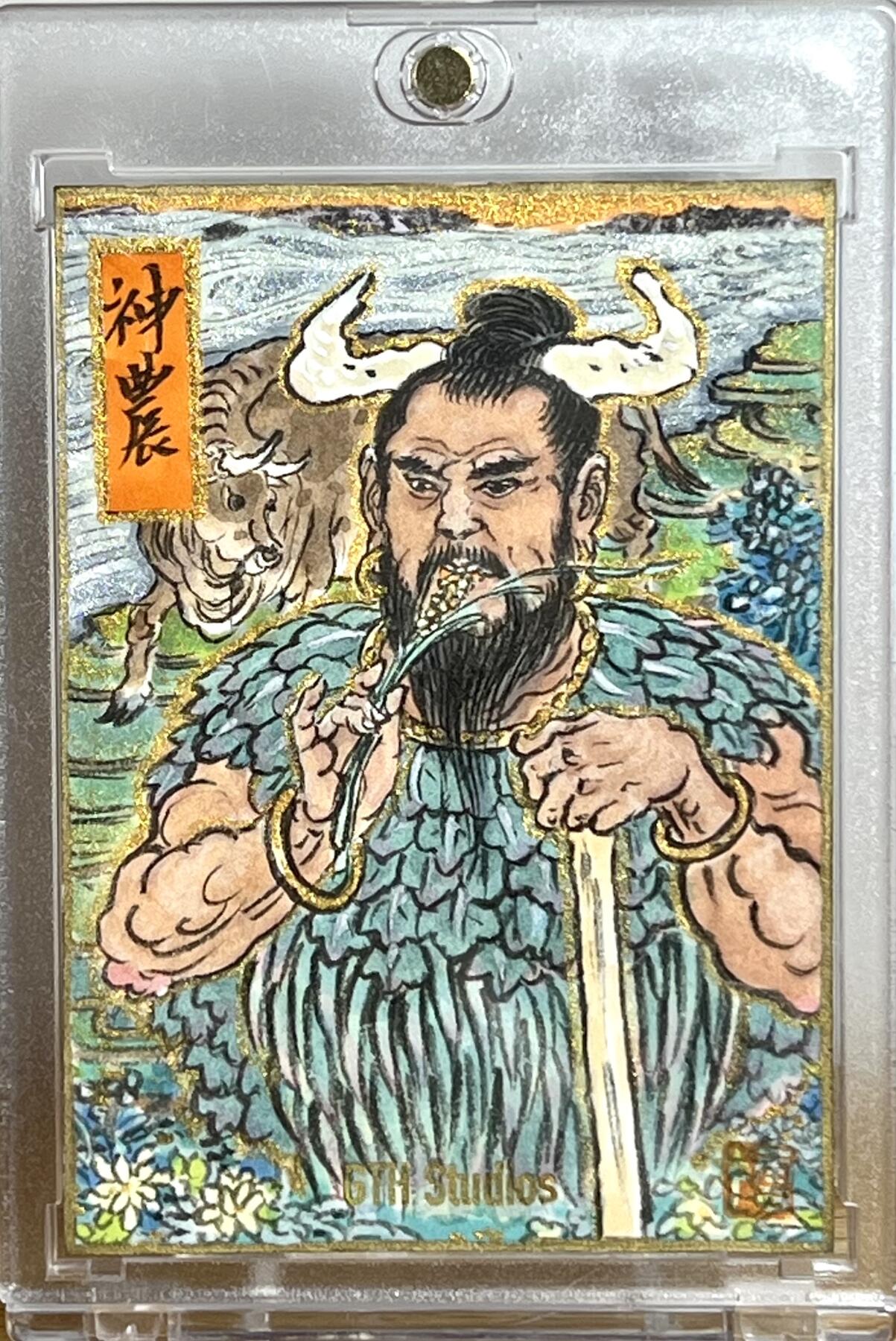 白泽拍卖卡牌专场第3期（端午小HIGH） 2024 李云中手绘卡 神农 GTH Studios卡背 李云中亲签 卡砖封装