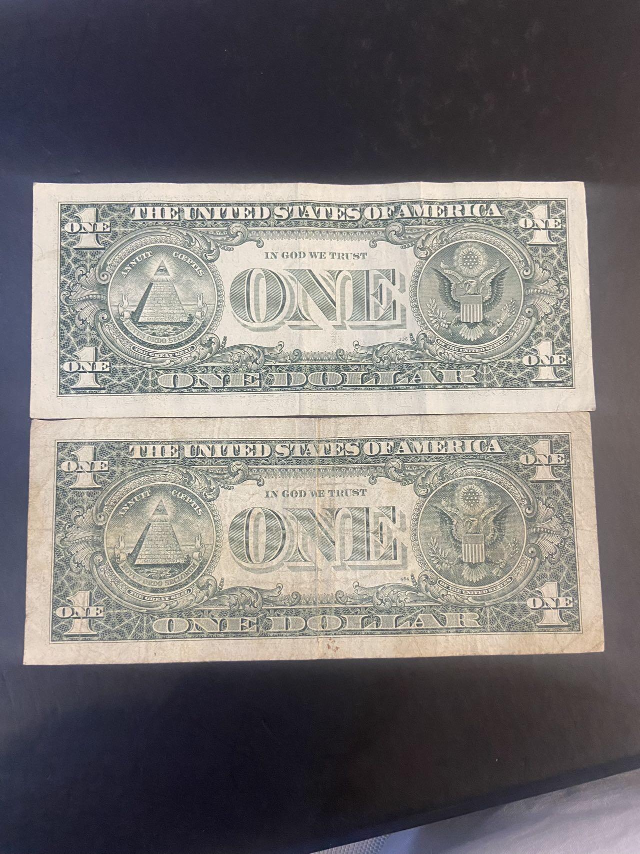 【炜奕收藏】旧币纪念币专场，0佣金，第六期 两张美国流通品相1美元