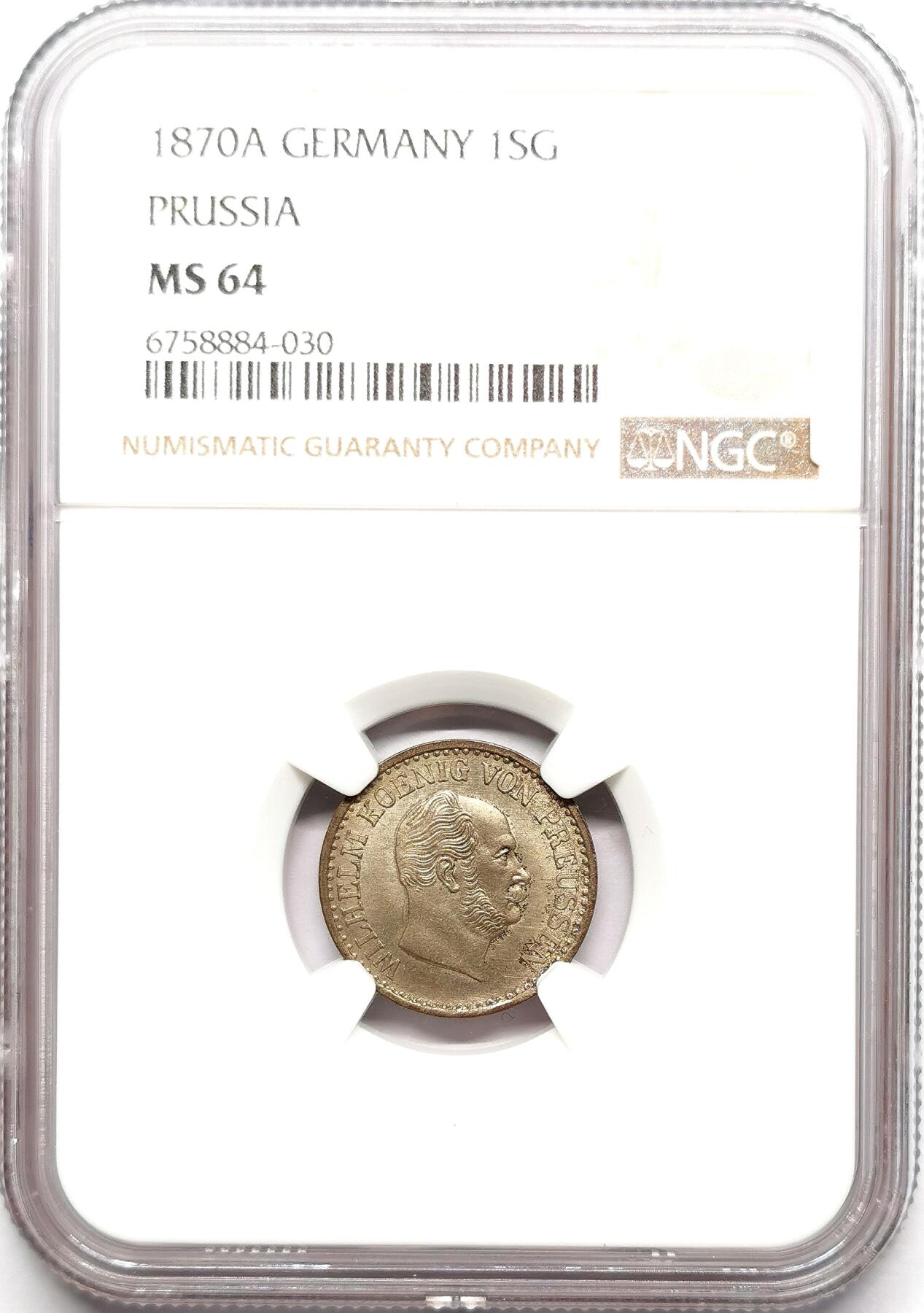 凡希社世界钱币微拍第二百七十二期 1870普鲁士威廉一世1SG银辅币NGC-MS64