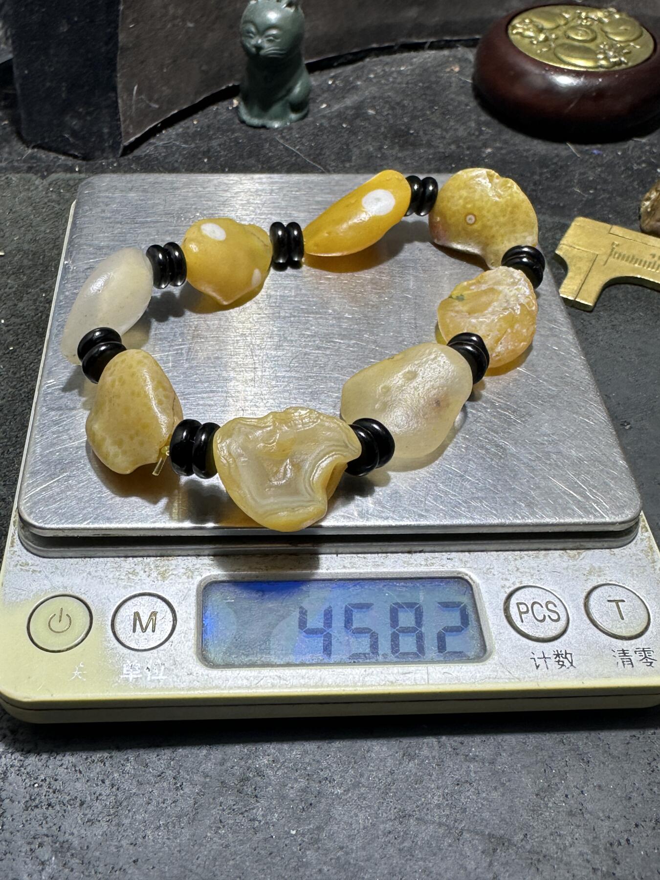 放一条福利，天然戈壁阿拉善玛瑙鸡油黄彩眼彩珠原石手串