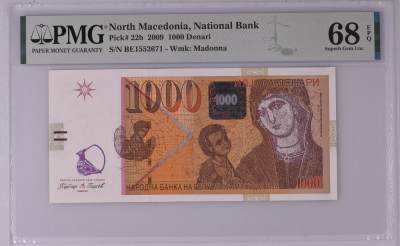 [飞马收藏] PMG高分评级钞 - 2009 北马其顿 1000 Denari PMG68EPQ高分