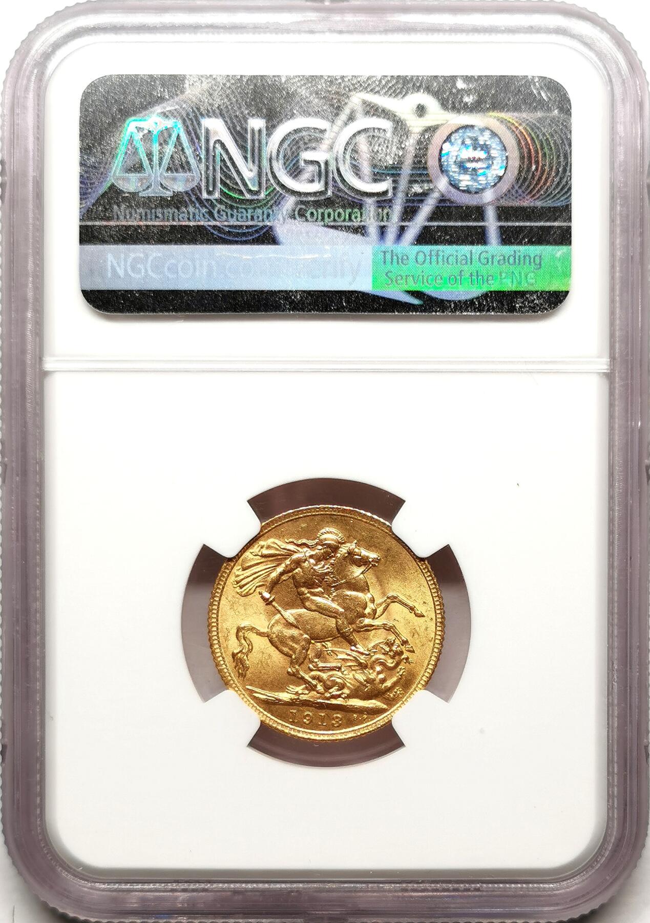 凡希社世界钱币微拍第二百七十二期 1913英国乔五索维林金币NGC-MS64，高分不易！