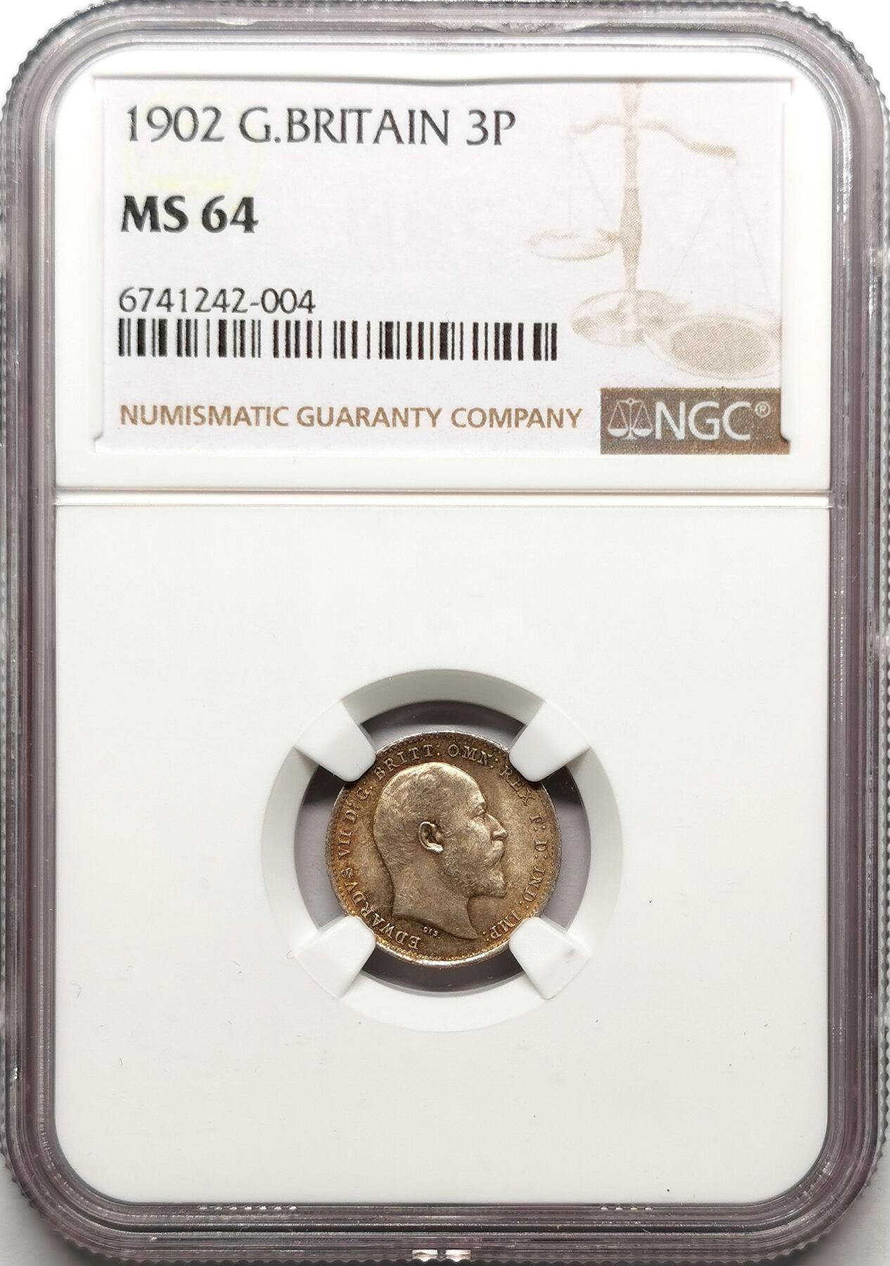 凡希社世界钱币微拍第二百七十二期 1902英国爱七3便士银币NGC-MS64