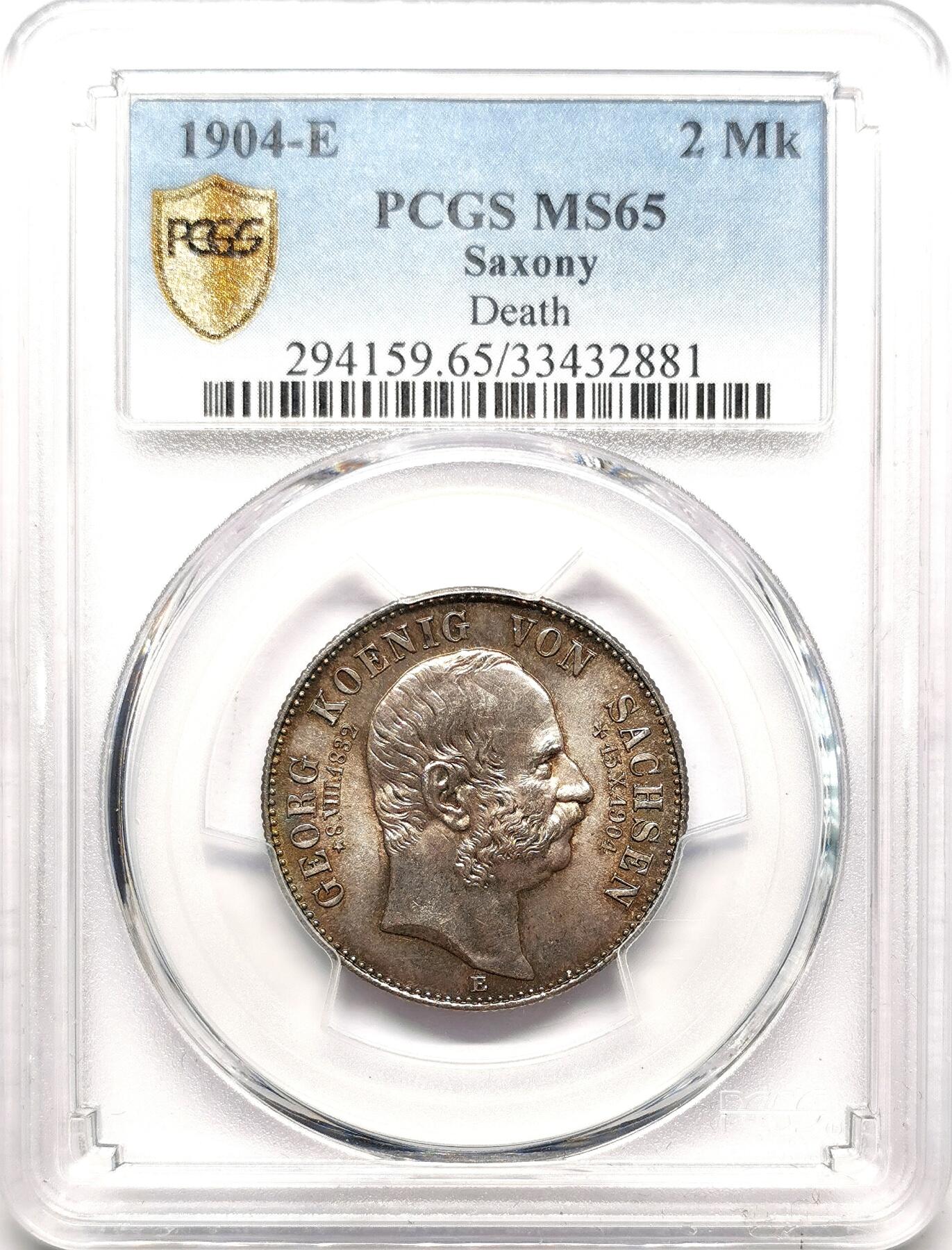 凡希社世界钱币微拍第二百七十二期 1904萨克森国王逝世纪念2马克PCGS-MS65
