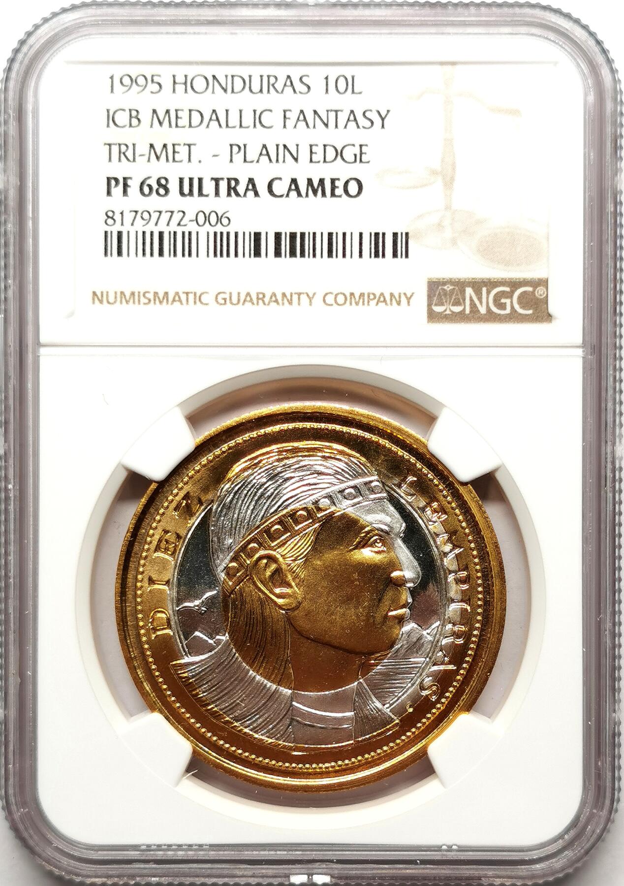 凡希社世界钱币微拍第二百七十二期 1995洪都拉斯三金属10L戏铸币NGC-PF68UC