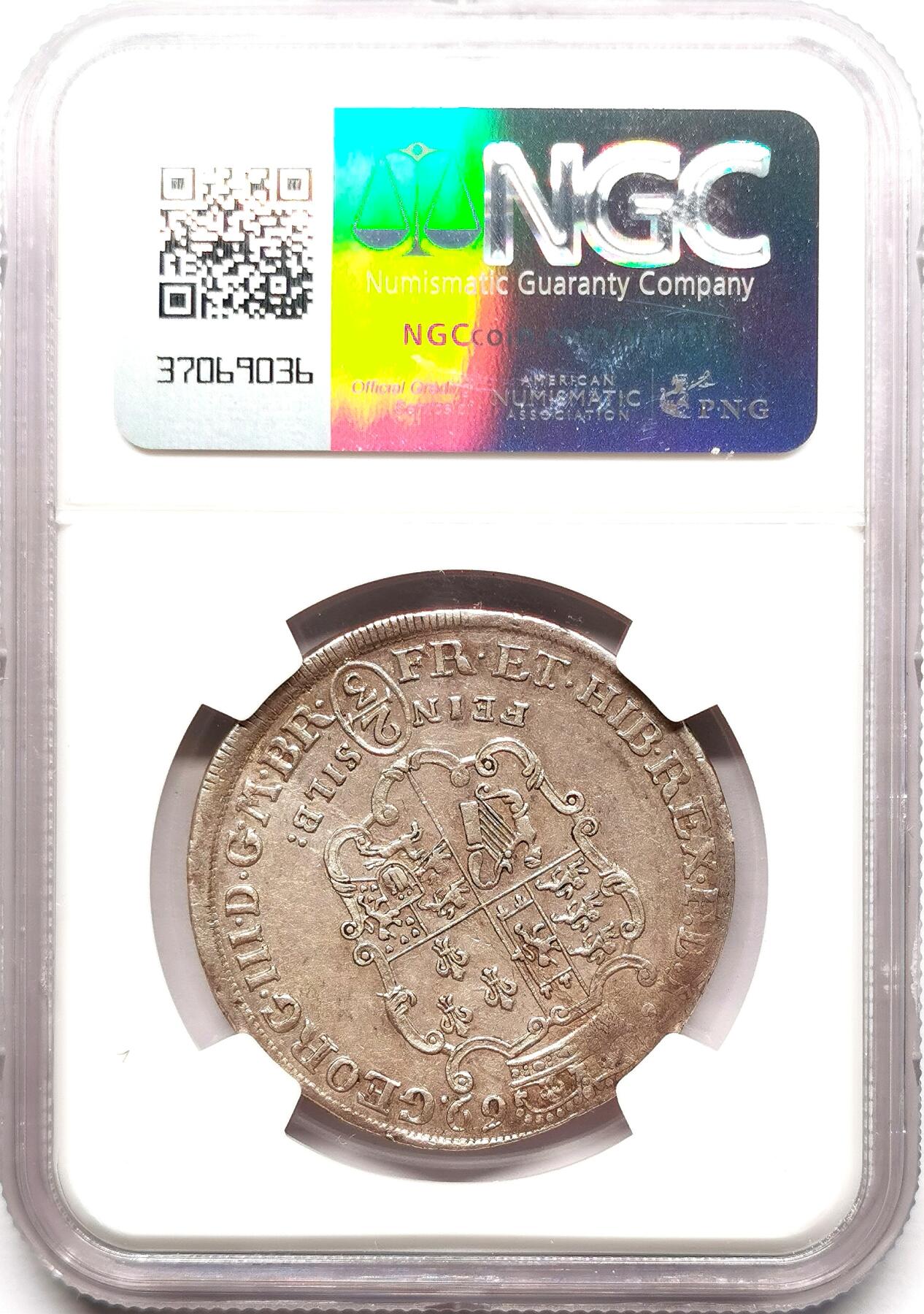 凡希社世界钱币微拍第二百七十二期 1769布伦瑞克-吕内堡-加伦堡-汉诺威野人2/3泰勒NGC-AUD，币胚略有不平。