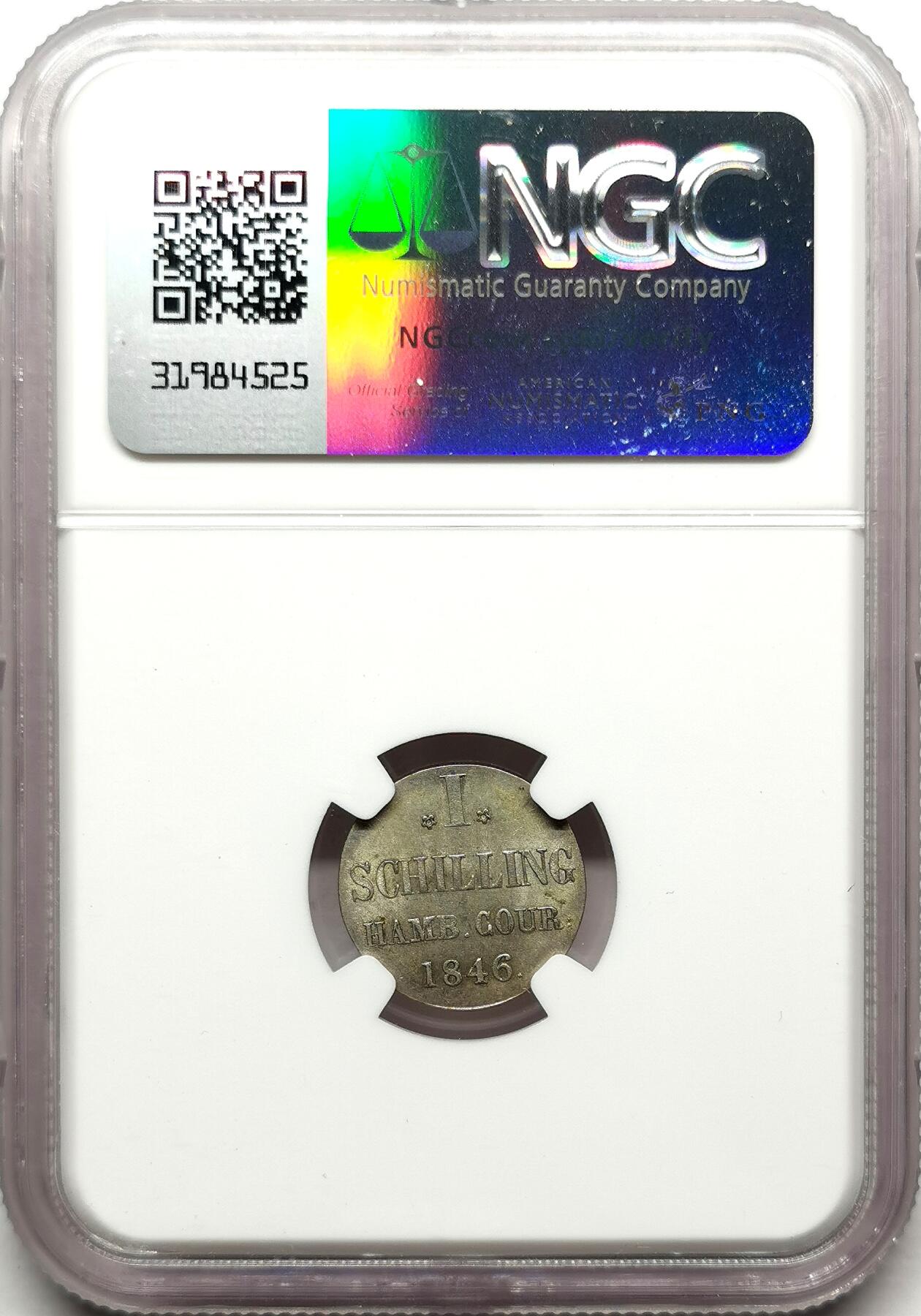 凡希社世界钱币微拍第二百七十二期 1846汉堡自由市1S银币NGC-MS62