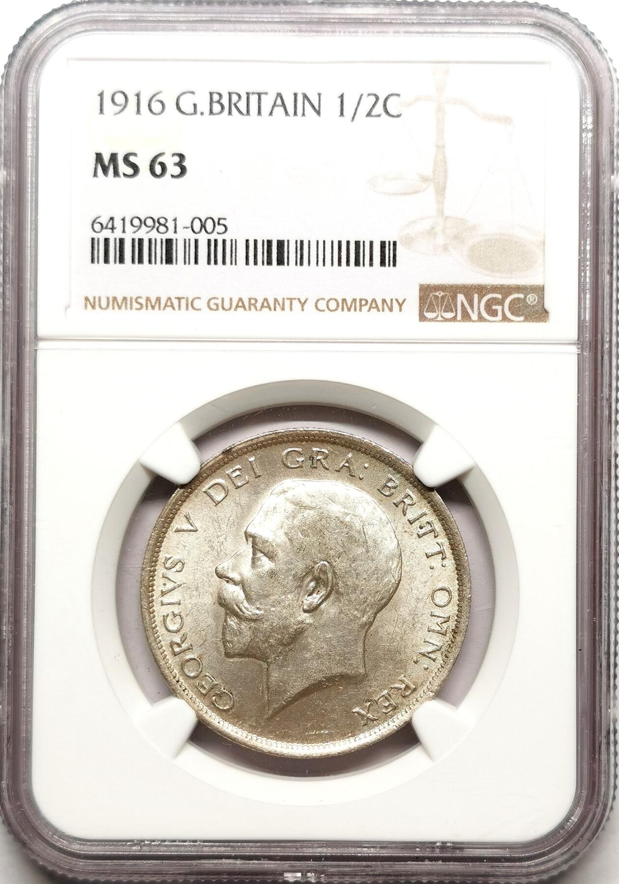 凡希社世界钱币微拍第二百七十二期 1916英国乔五1/2克朗NGC-MS63