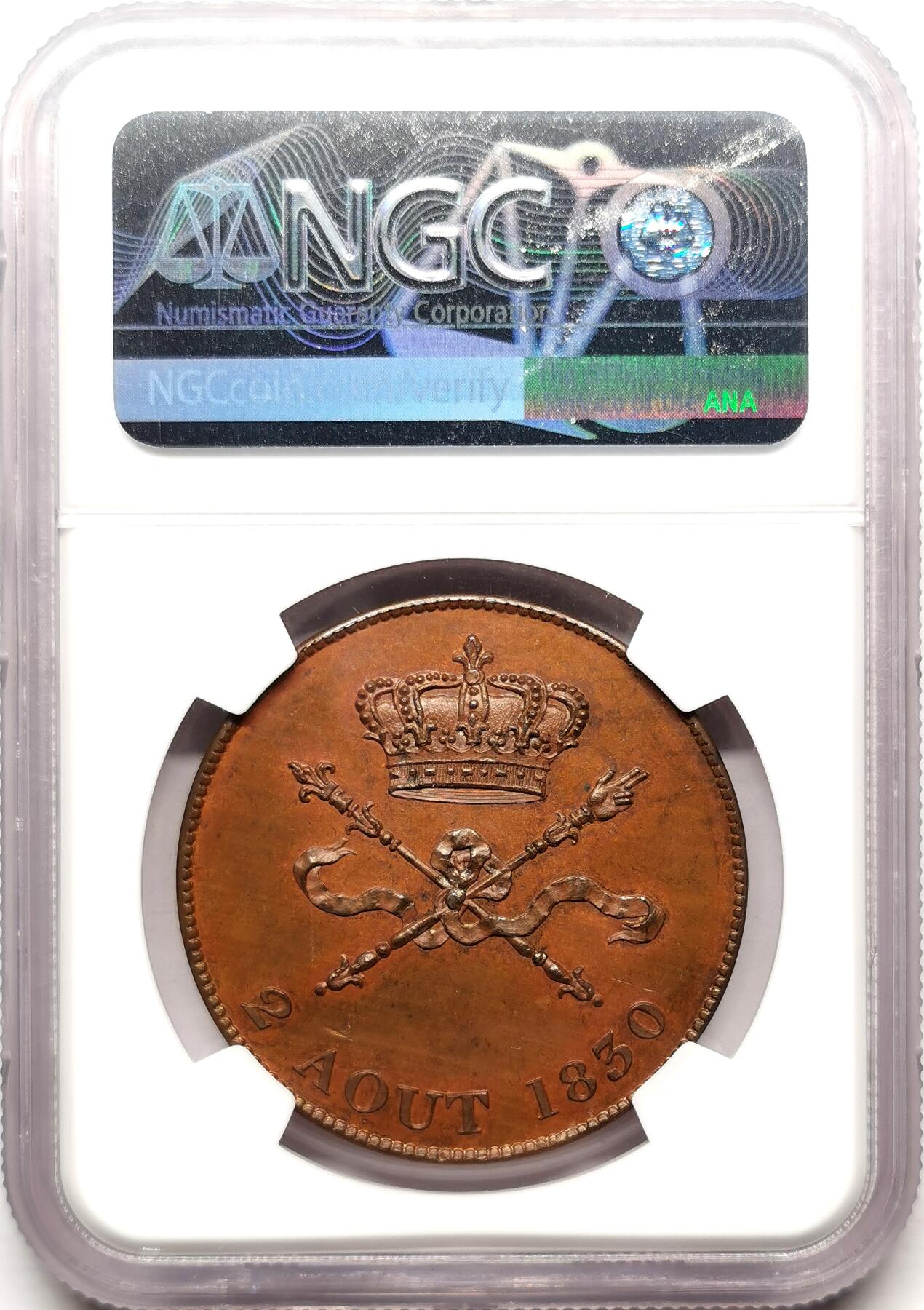 凡希社世界钱币微拍第二百七十二期 荐！1830法国僭主亨利五世5法郎铜样NGC-MS63