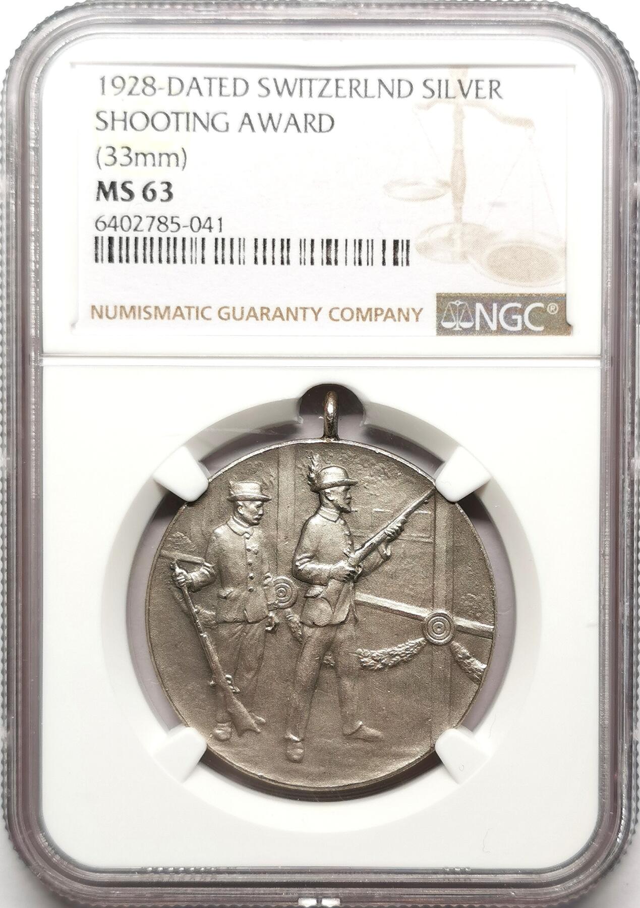 凡希社世界钱币微拍第二百七十二期 1928瑞士射击节纪念银章NGC-MS63