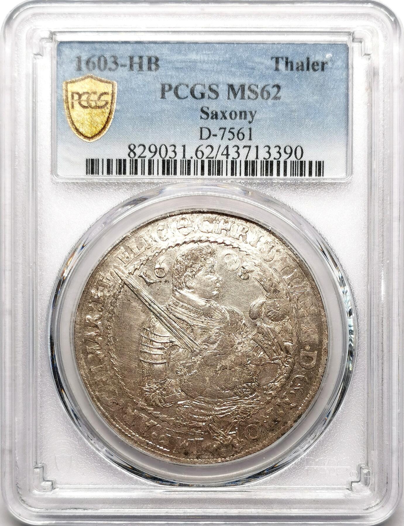 凡希社世界钱币微拍第二百七十二期 荐！1603萨克森选侯国兄弟泰勒大银PCGS-MS62，银光充沛质感佳，P唯一评级记录！