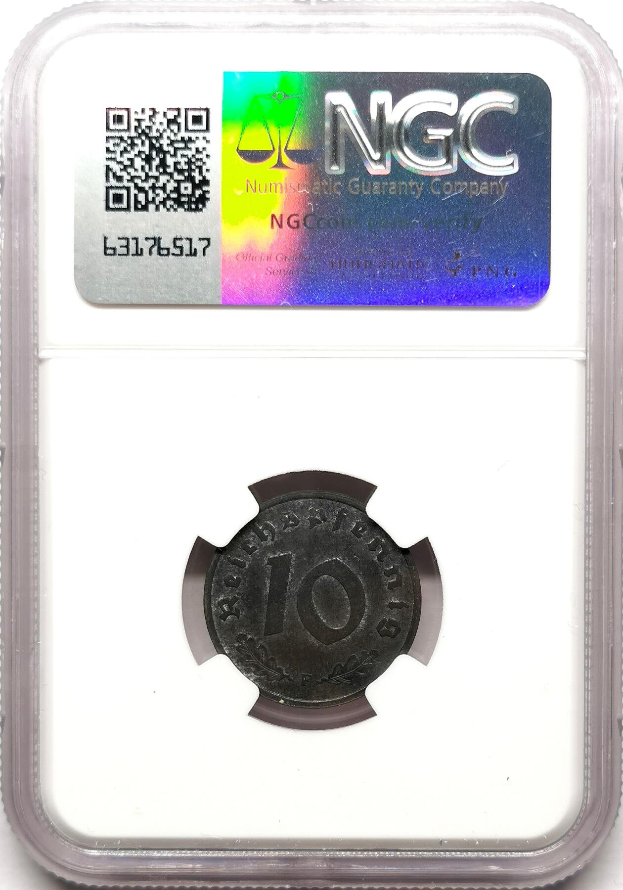 凡希社世界钱币微拍第二百七十二期 1948德国西线10芬尼锡币NGC-AU58