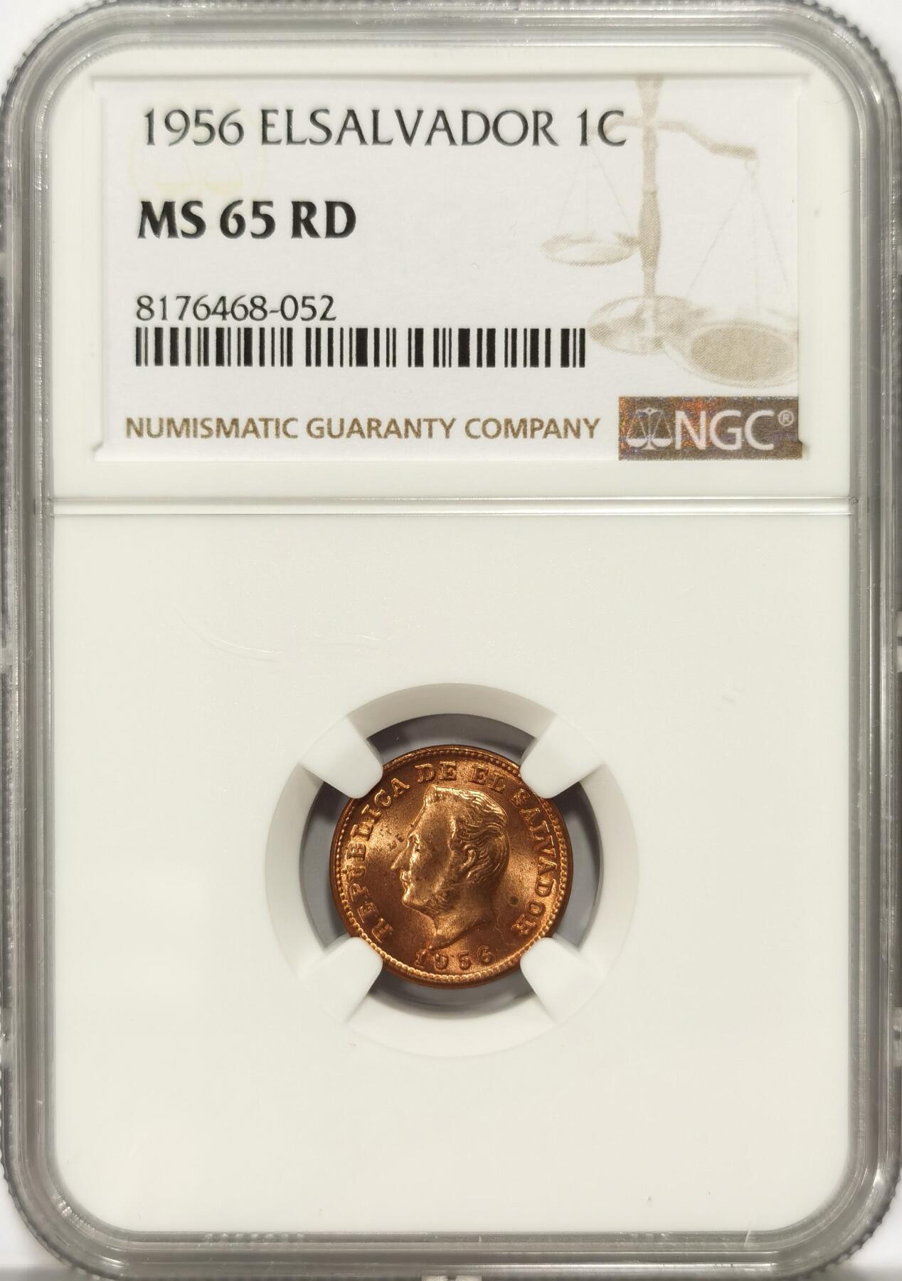 博洋堂世界钱币拍卖第165期（全场包邮） NGC MS65RD 萨尔瓦多1956年1分铜币，罕见RD高分
