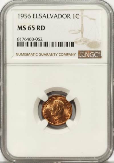 博洋堂世界钱币拍卖第165期（全场包邮） - NGC MS65RD 萨尔瓦多1956年1分铜币，罕见RD高分