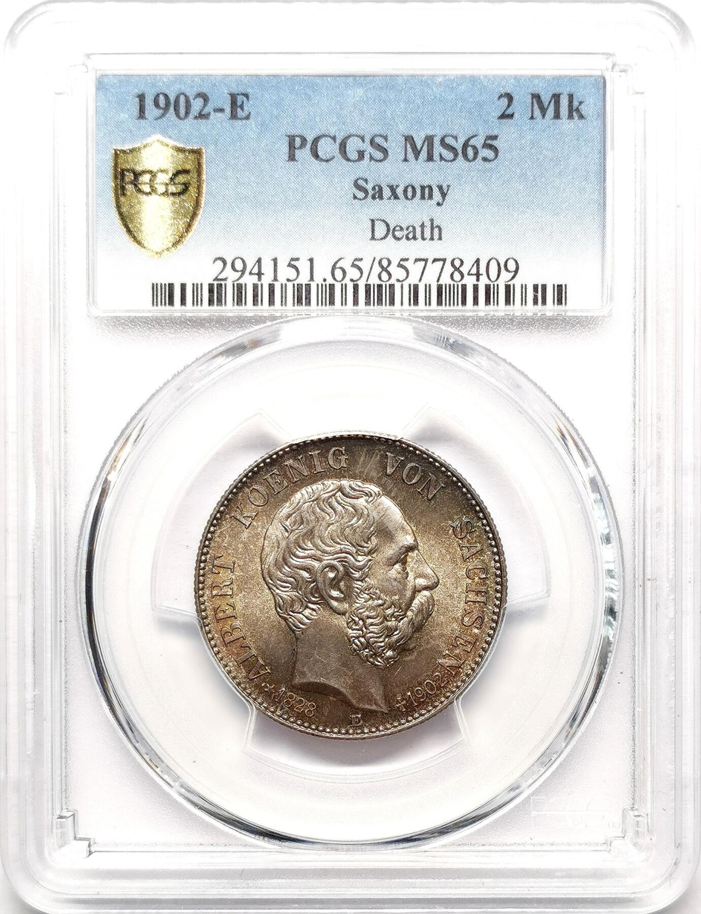凡希社世界钱币微拍第二百七十二期 1902E萨克森国王逝世纪念2马克PCGS-MS65