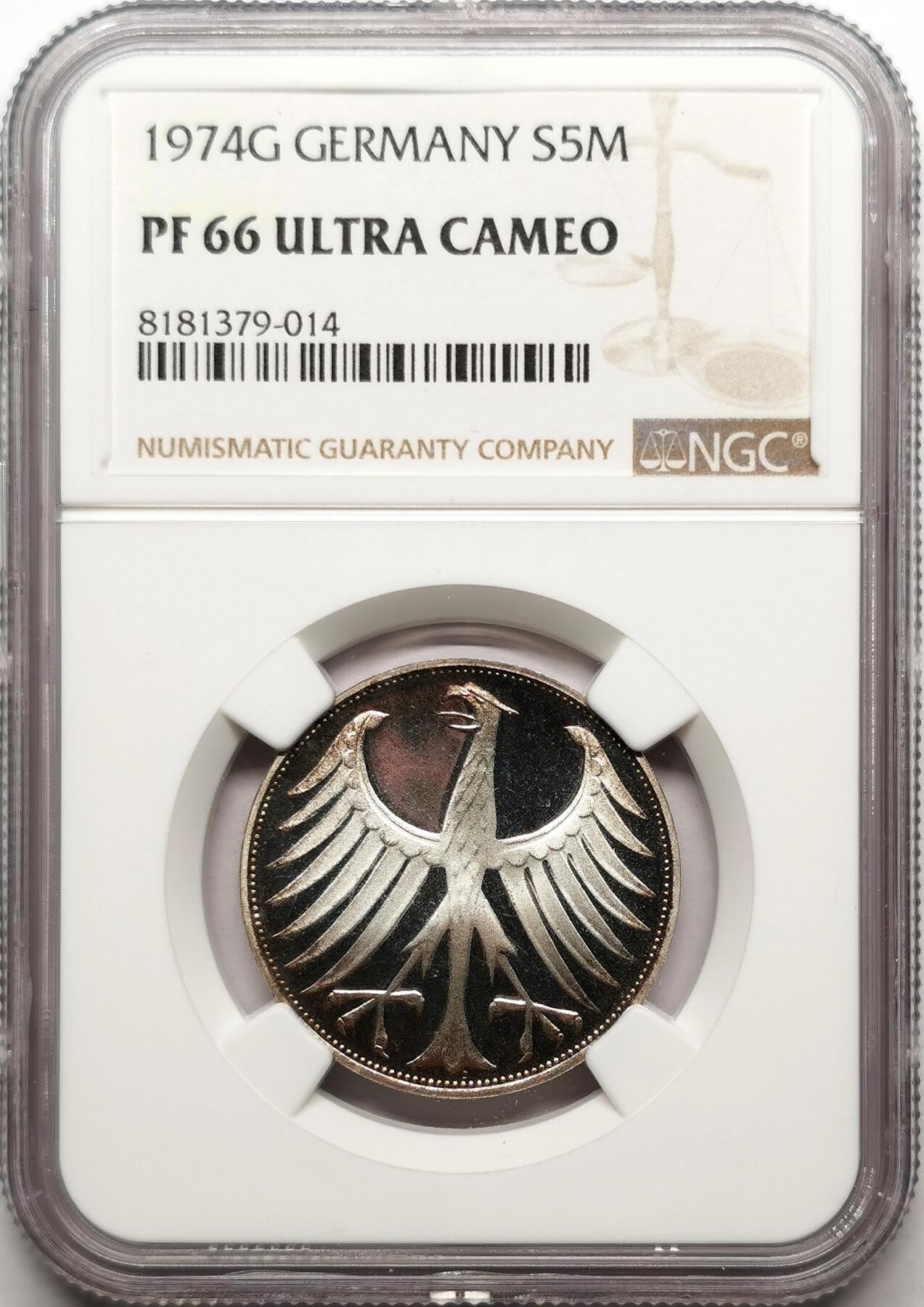 凡希社世界钱币微拍第二百七十二期 1974联邦德国5马克银币精铸NGC-PF66UC