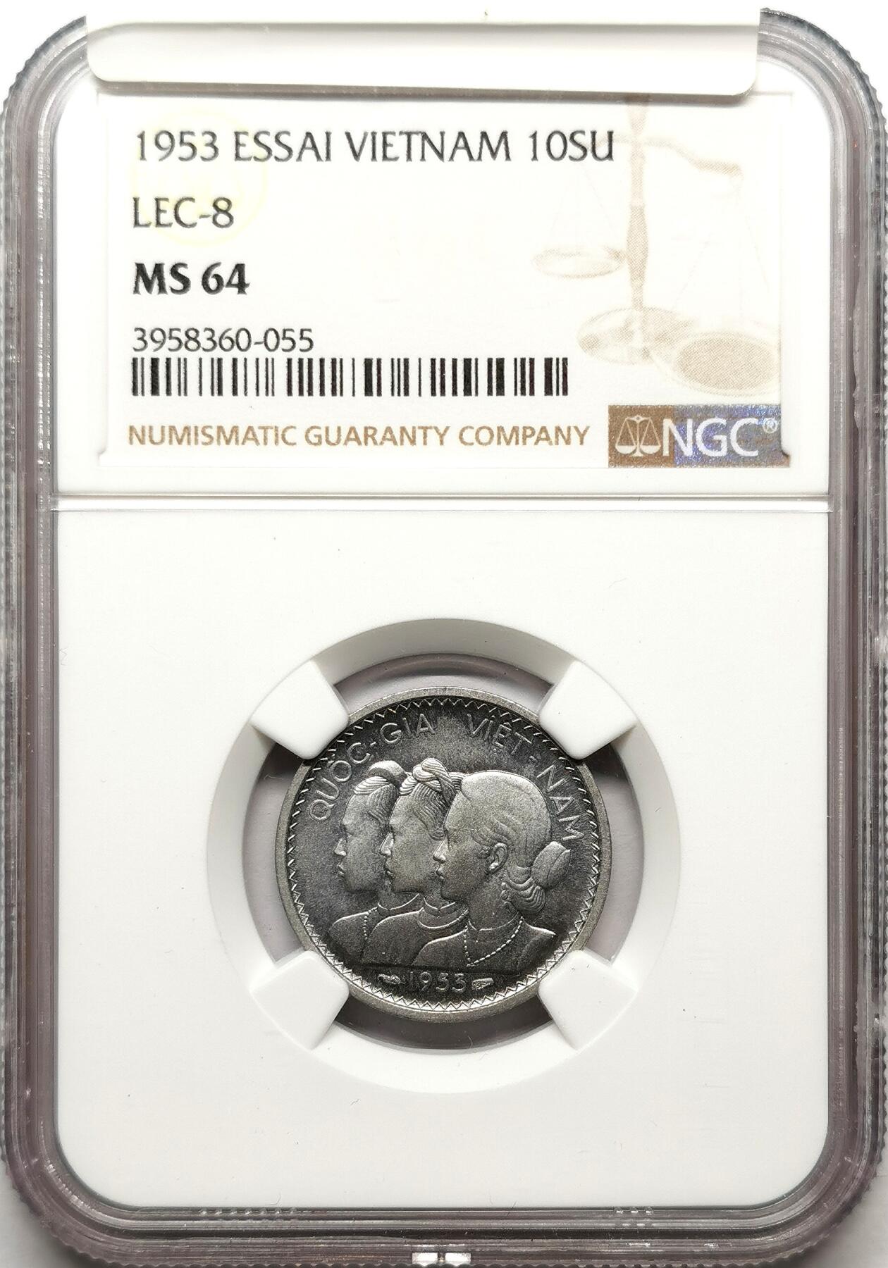 凡希社世界钱币微拍第二百七十二期 1953越南10SU铝质样币ESSAI NGC-MS64