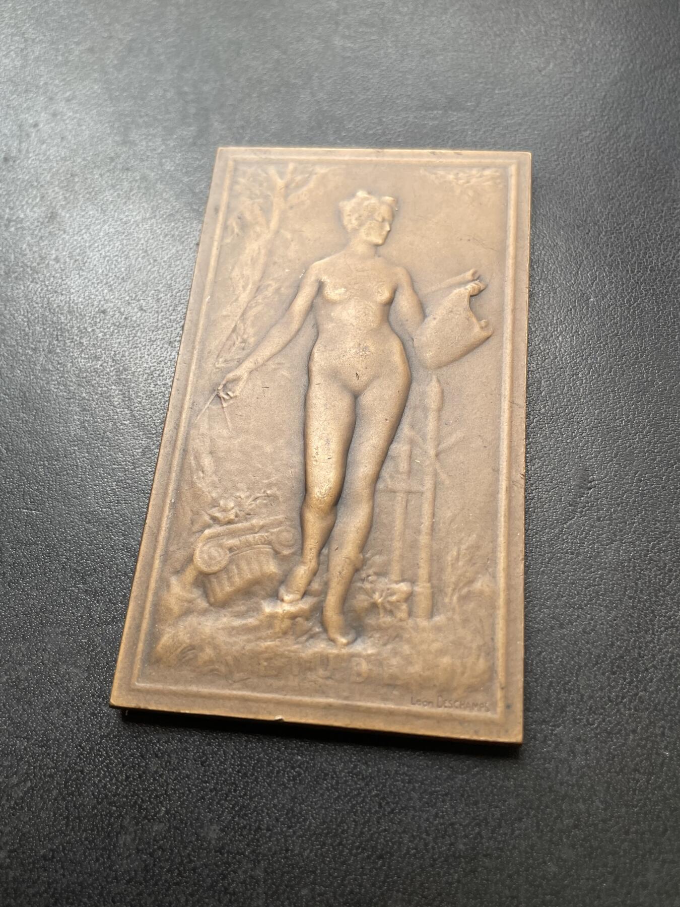 「木头集藏」章牌专场-第42期 L.Deschamps～法国“LE TUDE”科学铜章  尺寸：80×46mm，115.2g，边铭：丰饶角 BRONZE。
