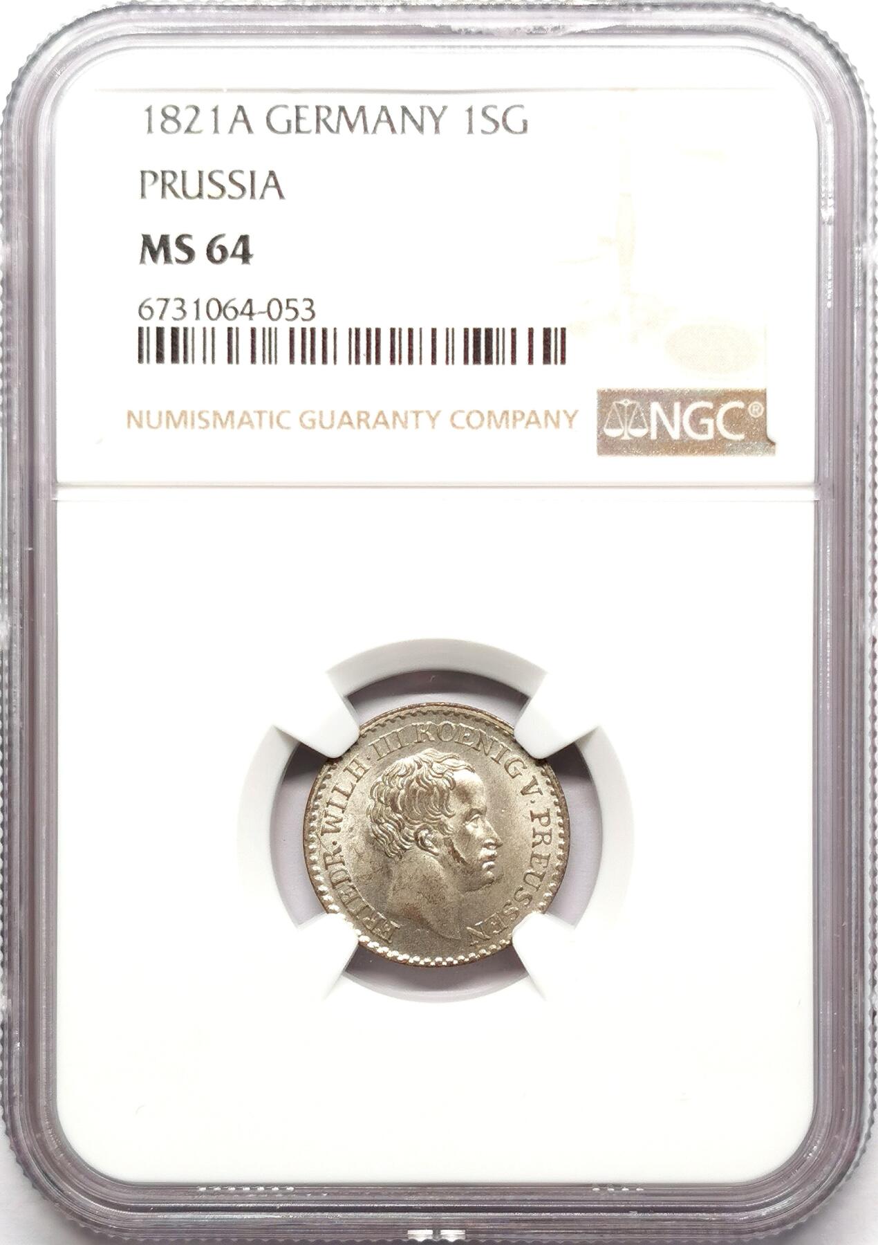 凡希社世界钱币微拍第二百七十二期 1821普鲁士威廉三世1SG银币NGC-MS64