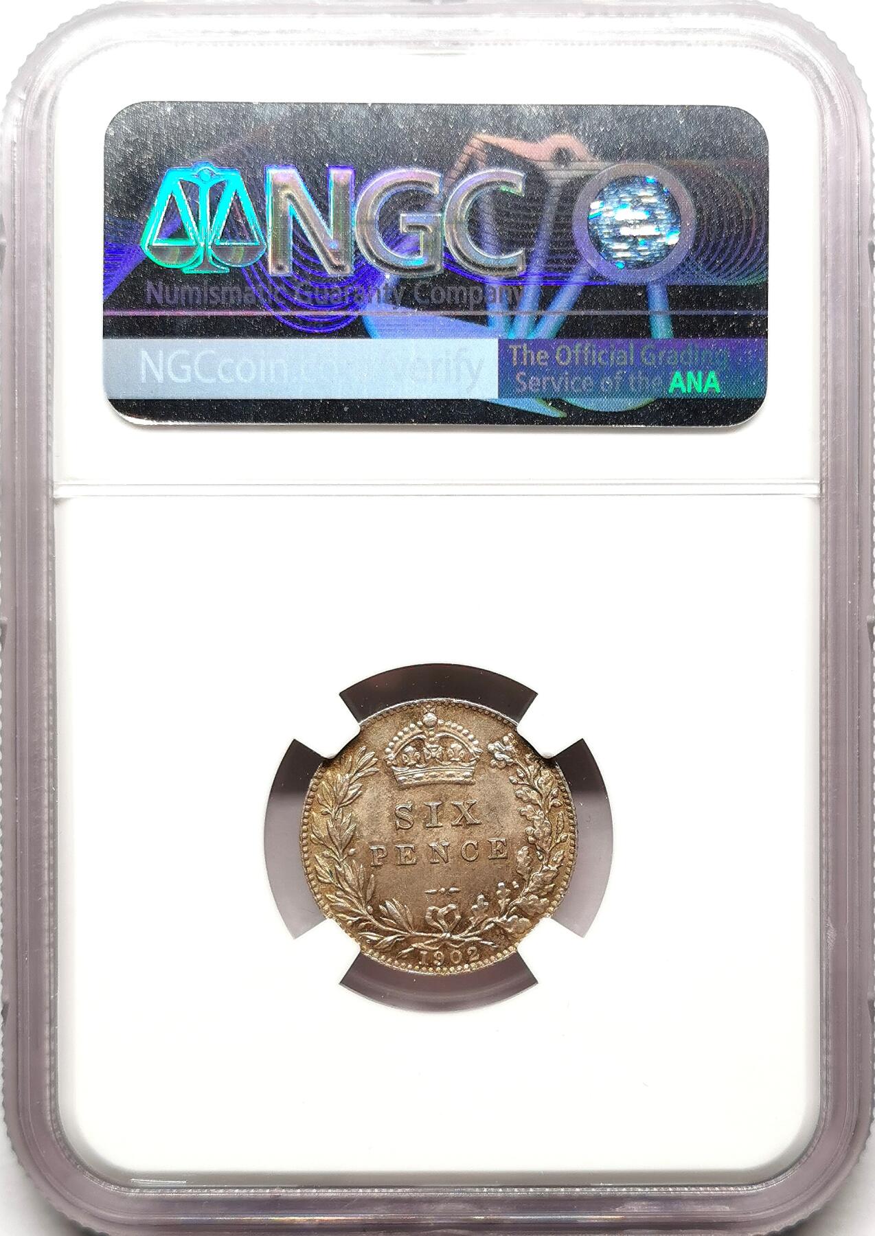 凡希社世界钱币微拍第二百七十二期 1902英国爱七6便士银币NGC-MS64