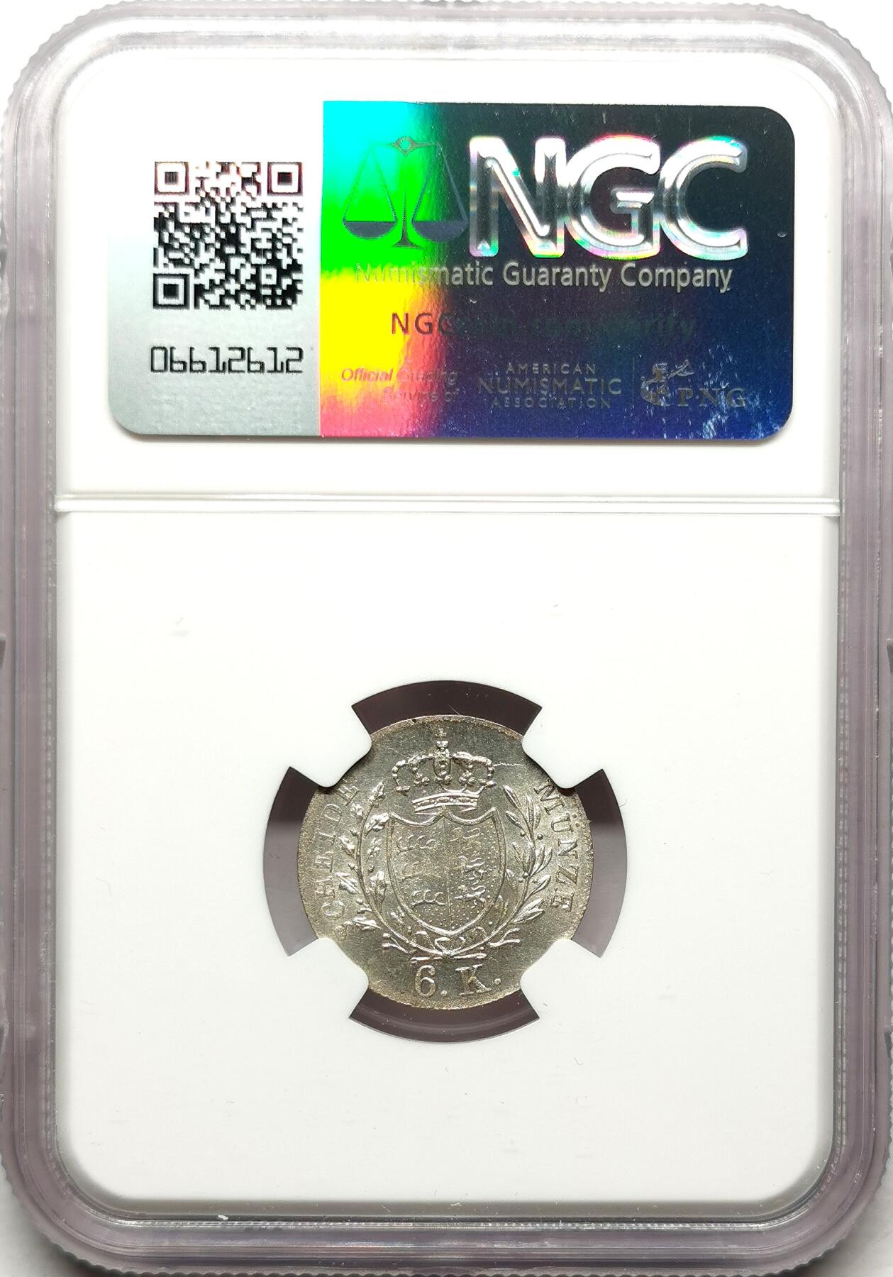 凡希社世界钱币微拍第二百七十二期 1834符腾堡公国6K银辅币NGC-MS63