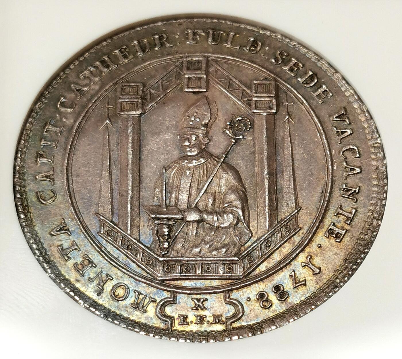 凡希社世界钱币微拍第二百七十二期 荐！1788富尔达主教区主教缺位泰勒大银NGC-UNCD，稀少一年型。深色紫金彩，包浆绝佳底板一流的收藏级精品！