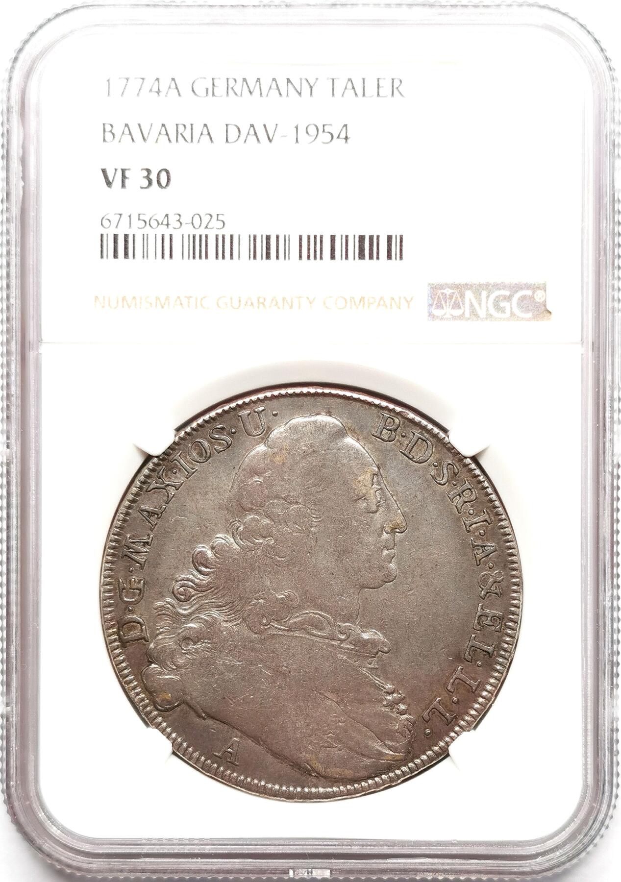 凡希社世界钱币微拍第二百七十二期 1774巴伐利亚圣母子泰勒大银NGC-VF30
