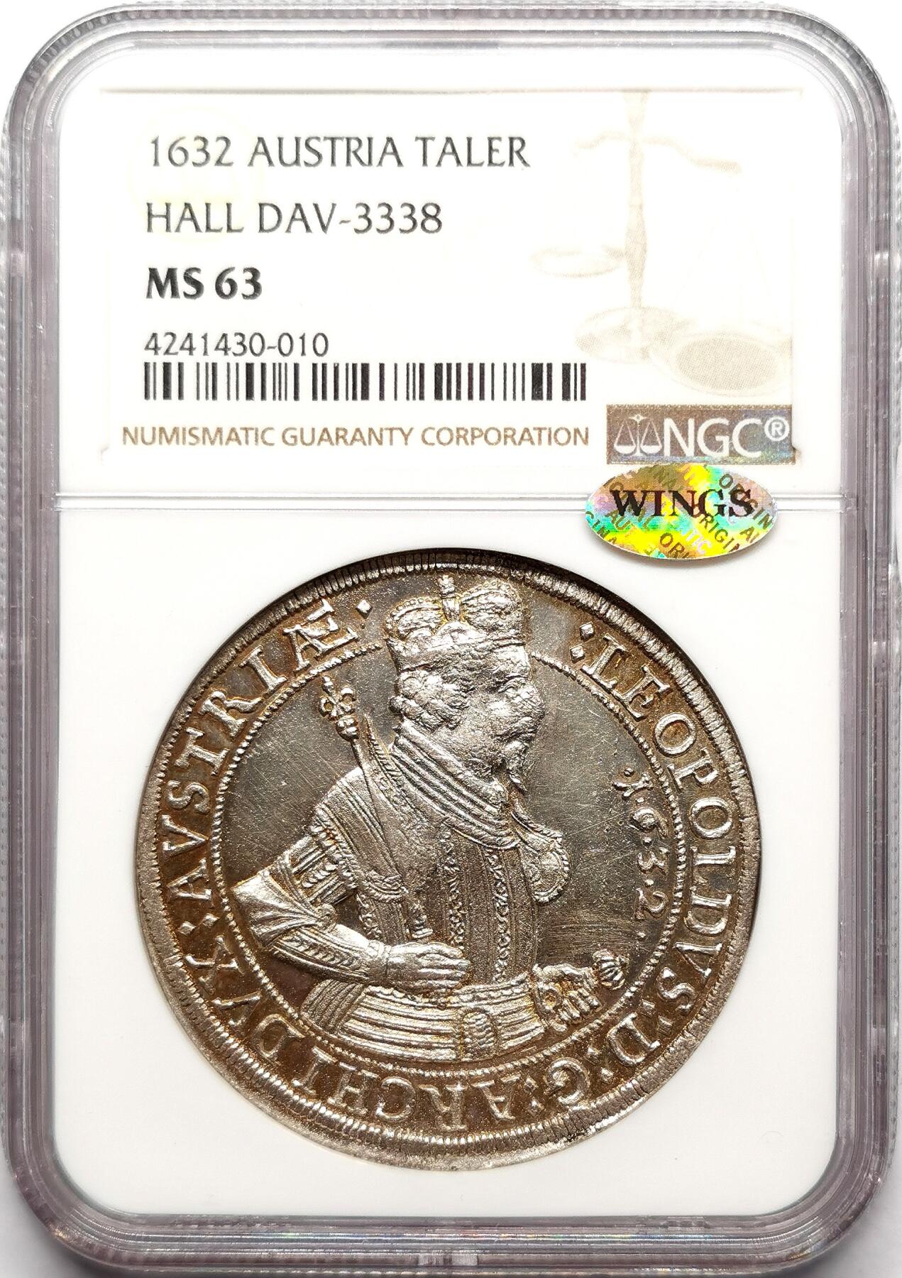 凡希社世界钱币微拍第二百七十二期 荐！1632神圣罗马帝国上奥地利利奥波德五世戎装像泰勒大银NGC-MS63