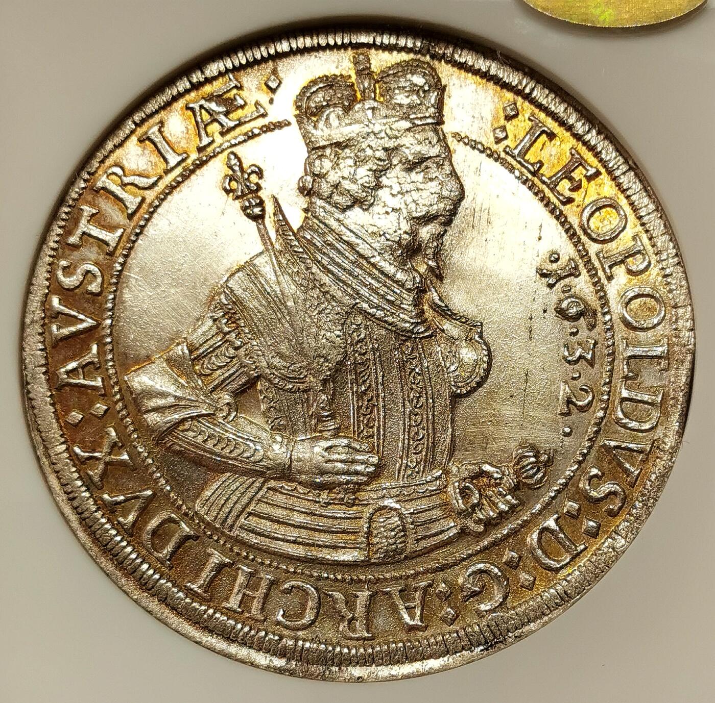 凡希社世界钱币微拍第二百七十二期 荐！1632神圣罗马帝国上奥地利利奥波德五世戎装像泰勒大银NGC-MS63