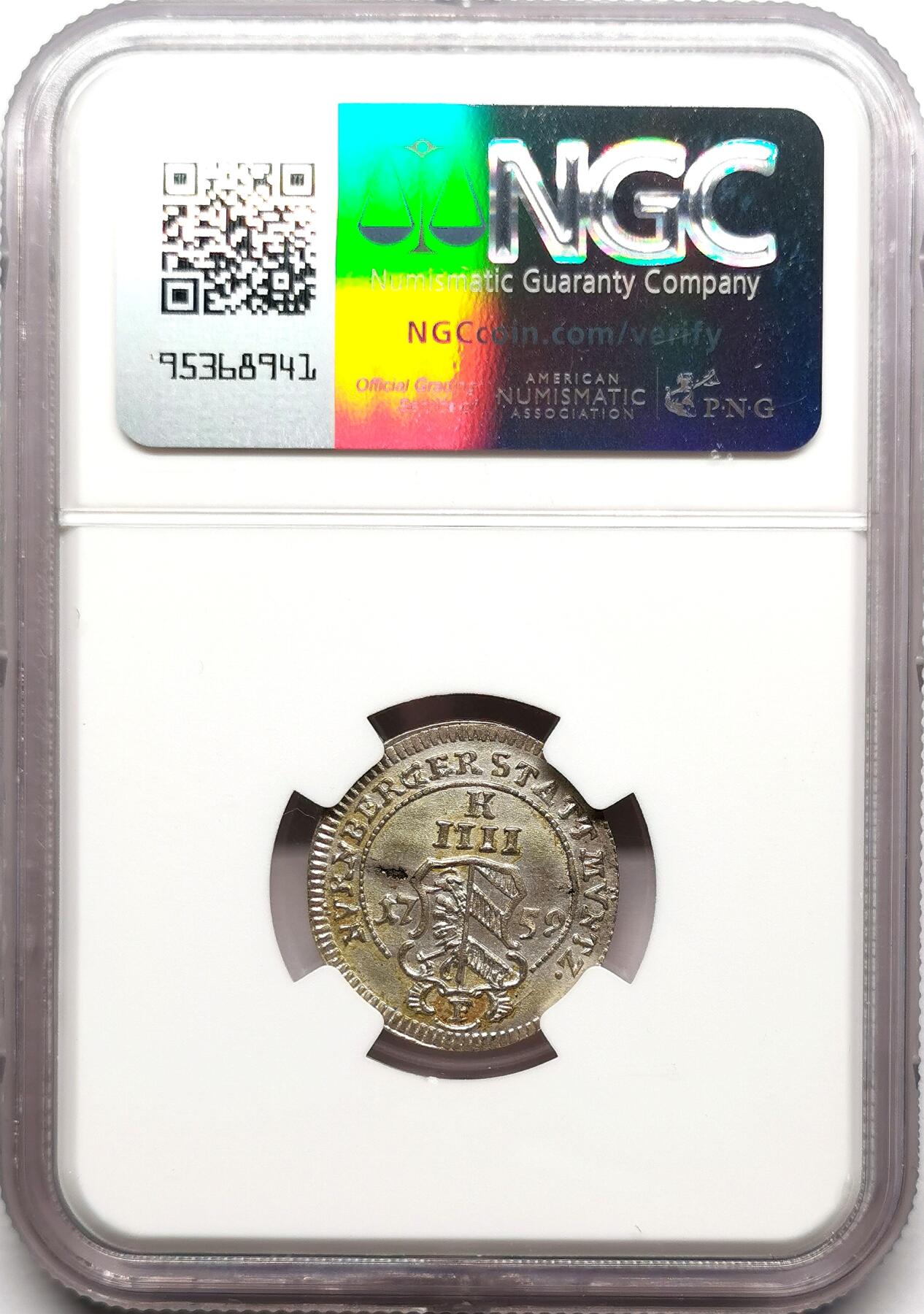 凡希社世界钱币微拍第二百七十二期 1759帝国自由市纽伦堡弗朗茨一世4K银币NGC-MS64，品相罕见！