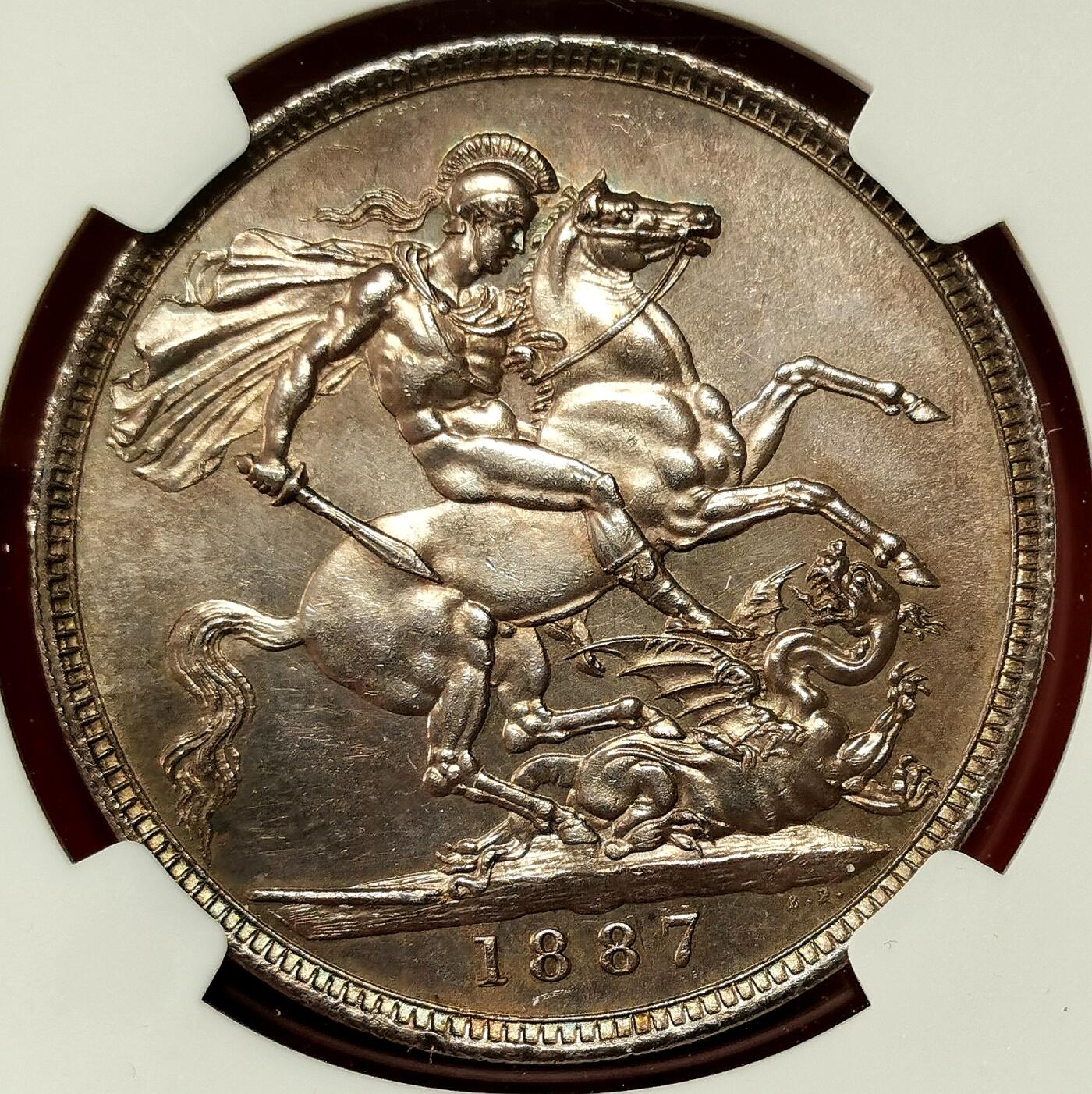 凡希社世界钱币微拍第二百七十二期 荐！1887英国老维高冠马剑NGC-MS62，深色酱彩！