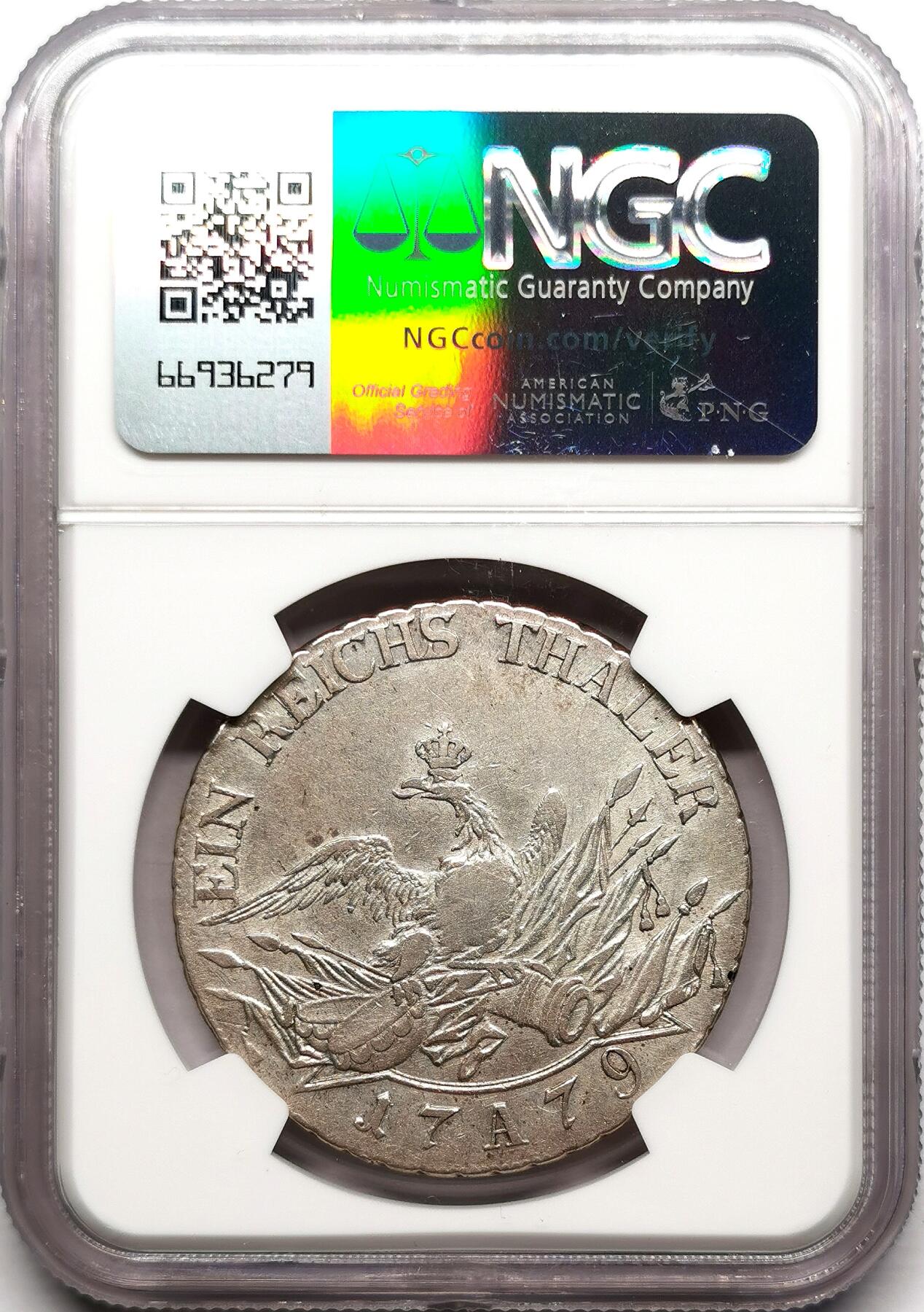 凡希社世界钱币微拍第二百七十二期 1779A普鲁士腓特烈二世王冠鹰与大炮泰勒NGC-VF35