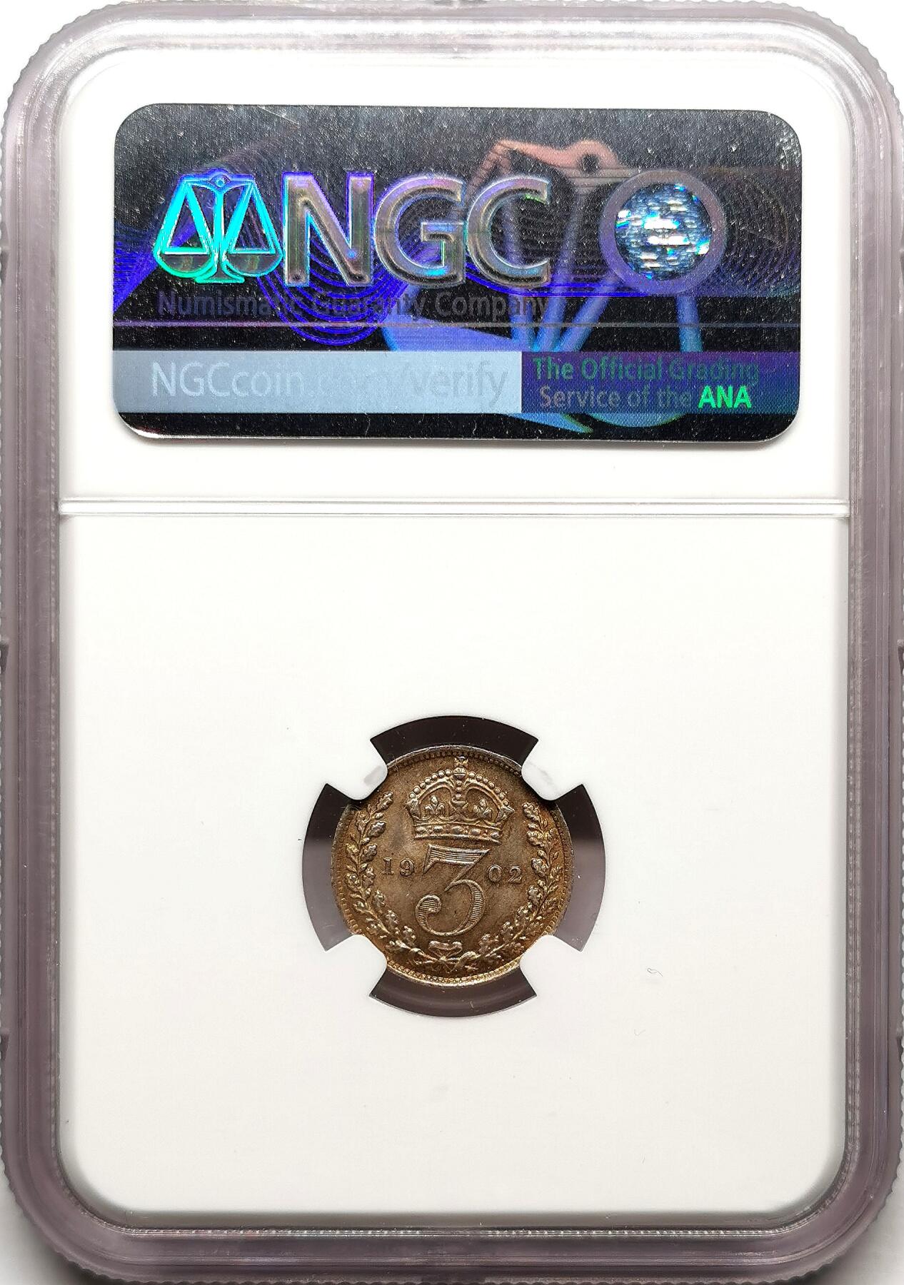 凡希社世界钱币微拍第二百七十二期 1902英国爱七3便士银币NGC-MS64