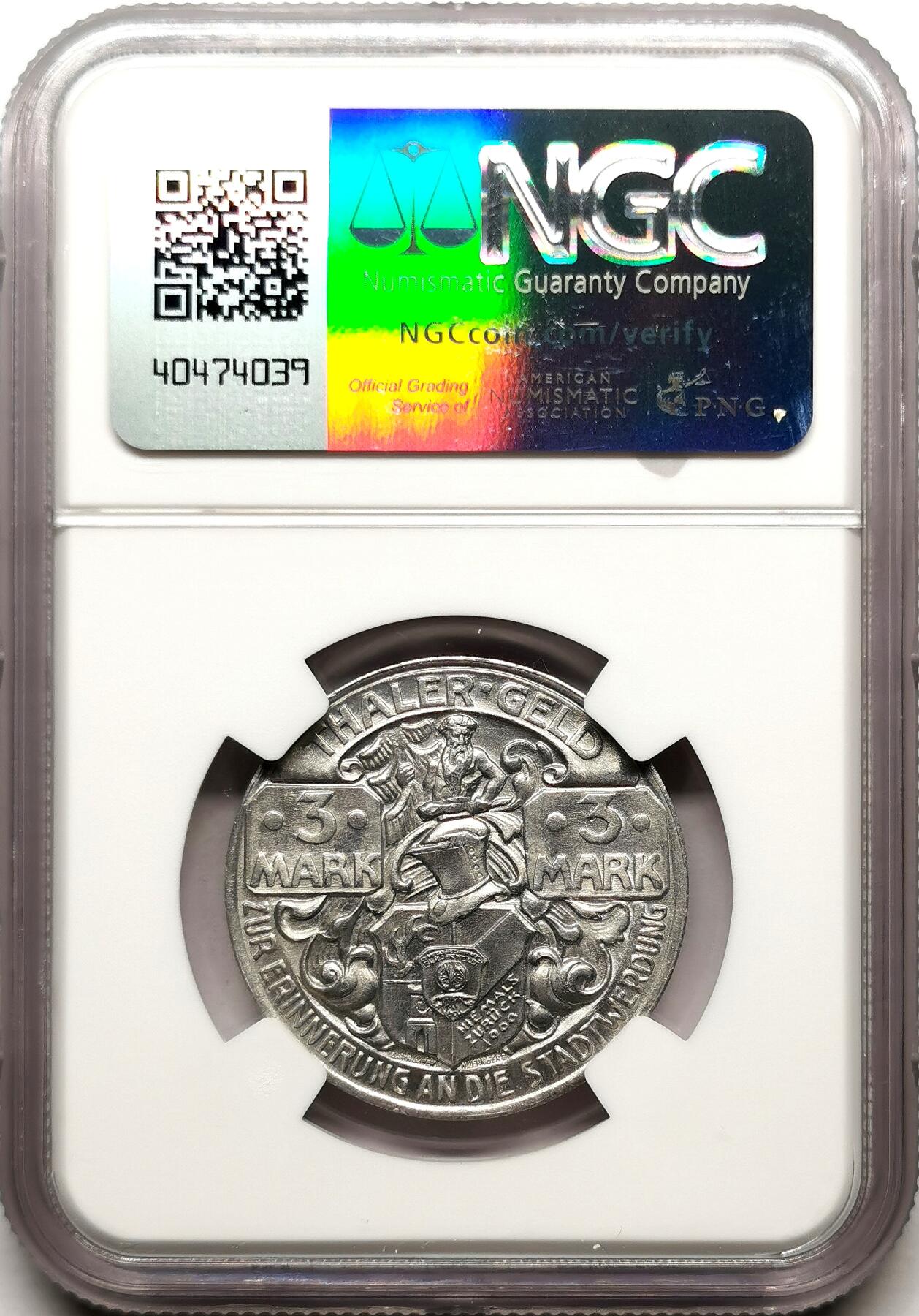 凡希社世界钱币微拍第二百七十二期 1921德紧塔勒哈茨3马克铝币NGC-MS62