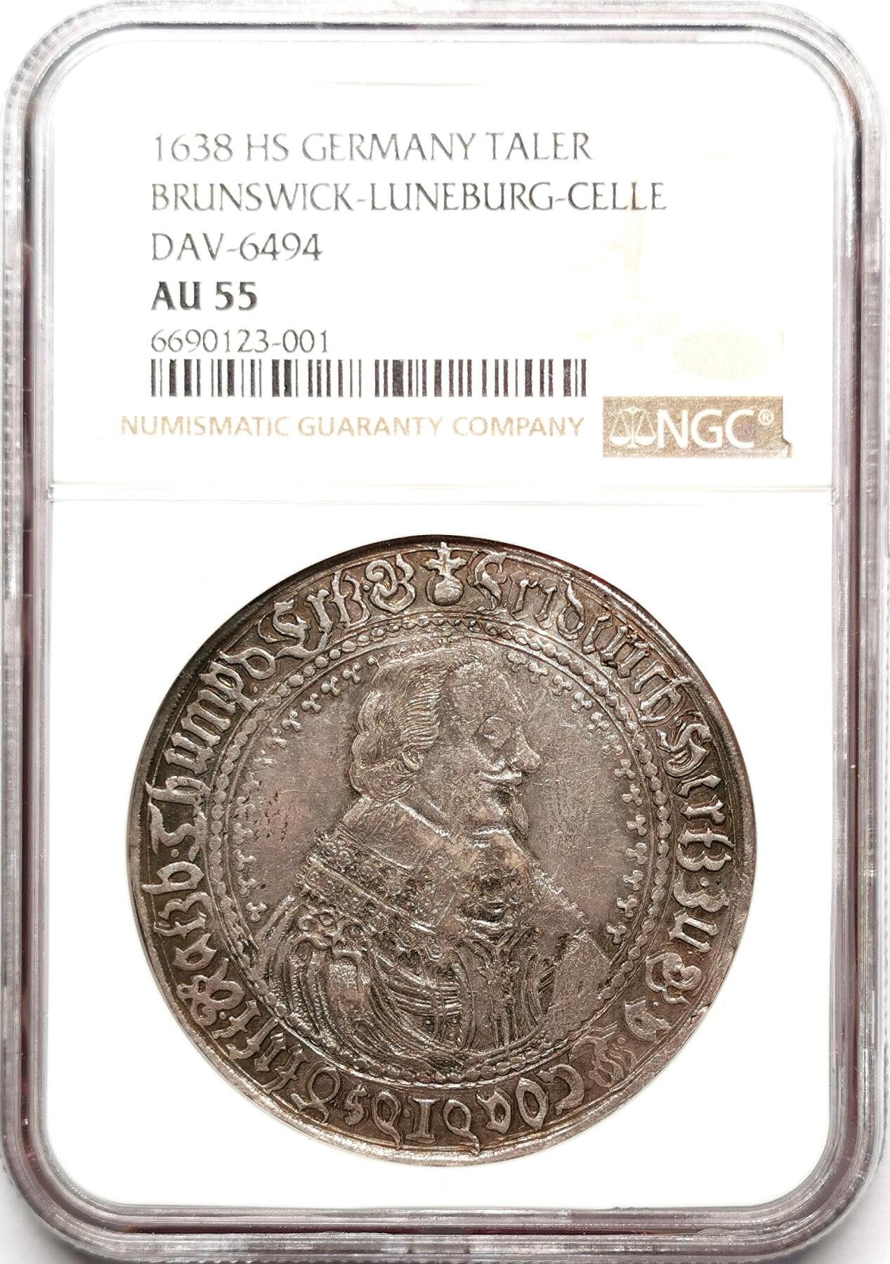凡希社世界钱币微拍第二百七十二期 1638HS布伦瑞克-吕内堡-策勒弗里德里希五世泰勒大银NGC-AU55，N唯一冠军分！