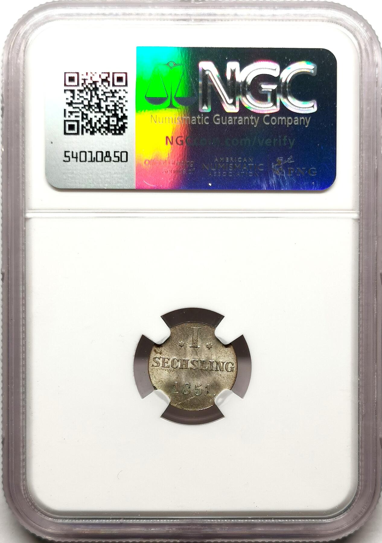 凡希社世界钱币微拍第二百七十二期 1851汉堡自由市6P银币NGC-MS63