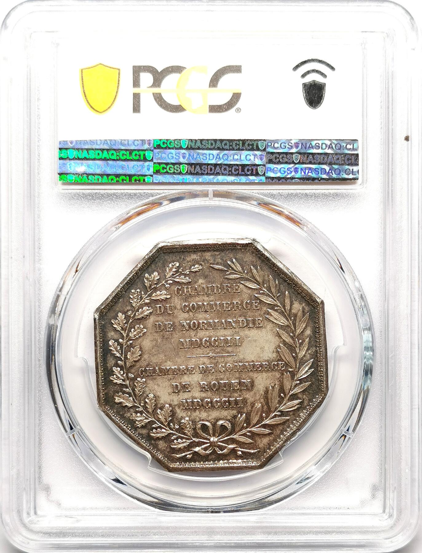 凡希社世界钱币微拍第二百七十二期 1802法国鲁昂城市景观八角银章PCGS-AU58，雕模精美！