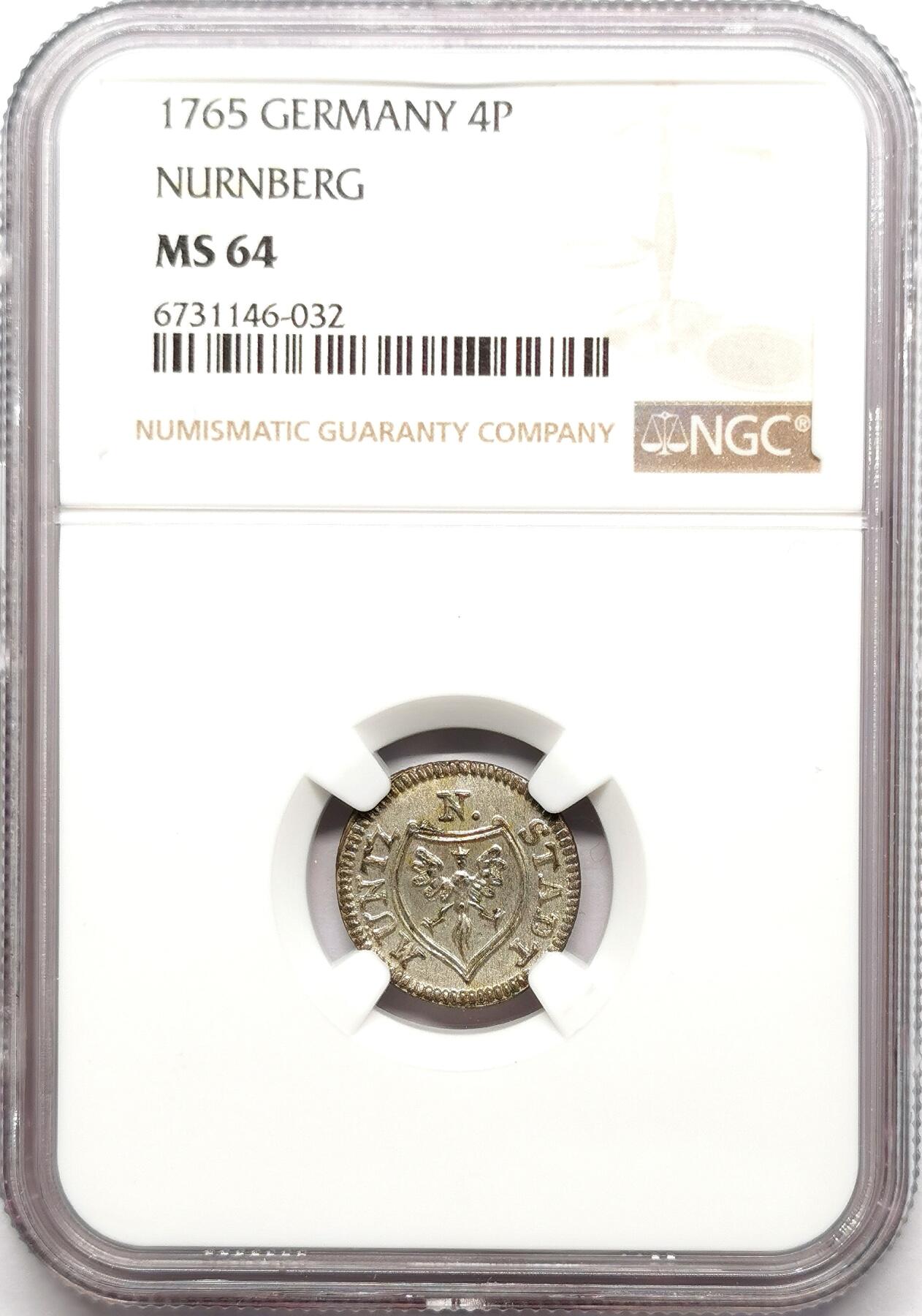 凡希社世界钱币微拍第二百七十二期 1765纽伦堡自由市4芬尼银辅币NGC-MS64