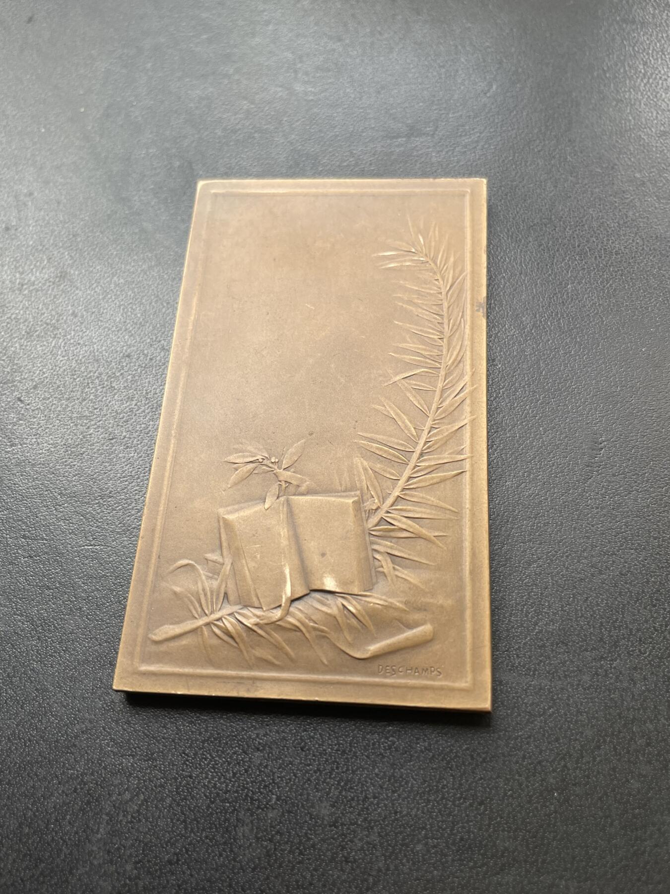 「木头集藏」章牌专场-第42期 L.Deschamps～法国“LE TUDE”科学铜章  尺寸：80×46mm，115.2g，边铭：丰饶角 BRONZE。